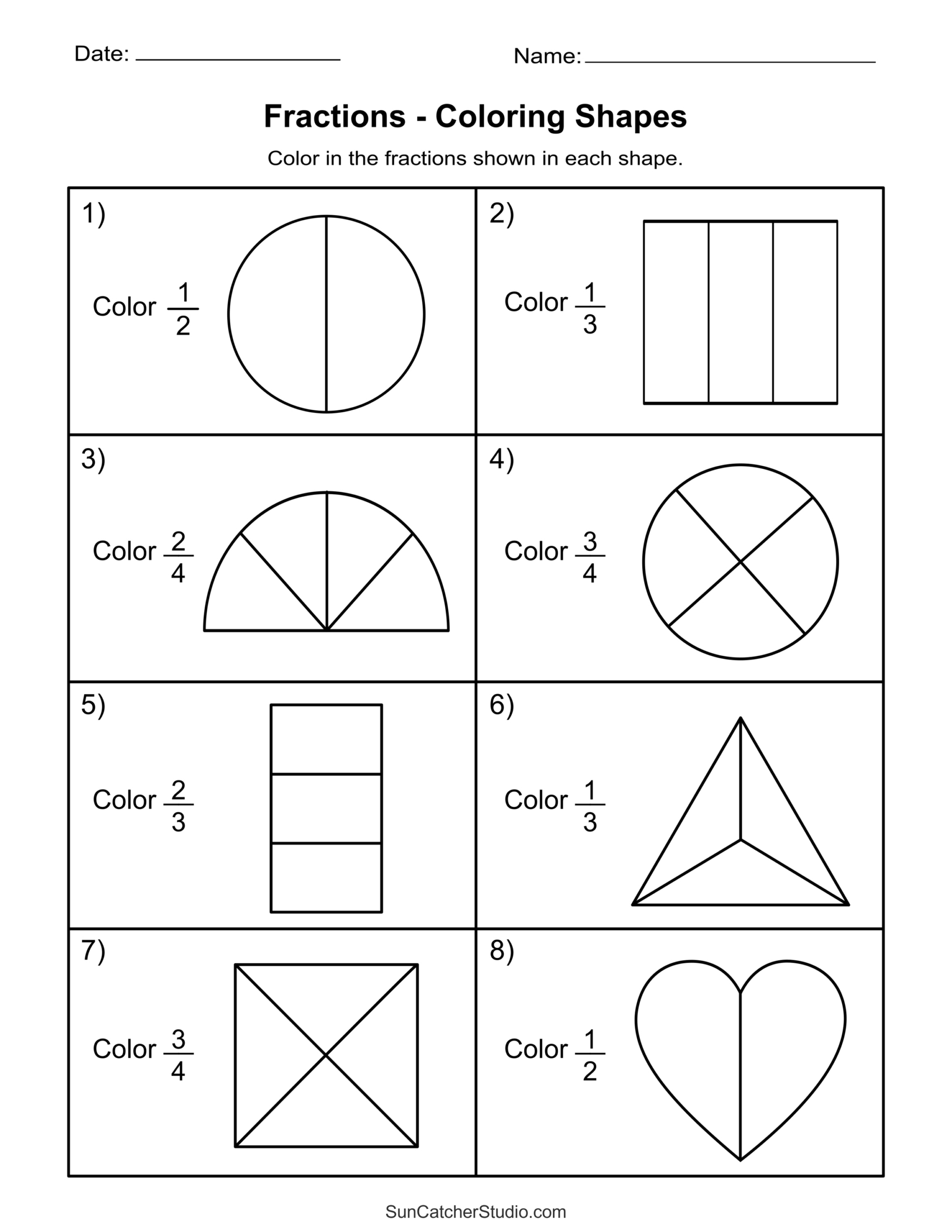 Free Printable Fractions Worksheets (Comparing &amp;amp; Identifying for Printable Equal Parts Worksheet Printable