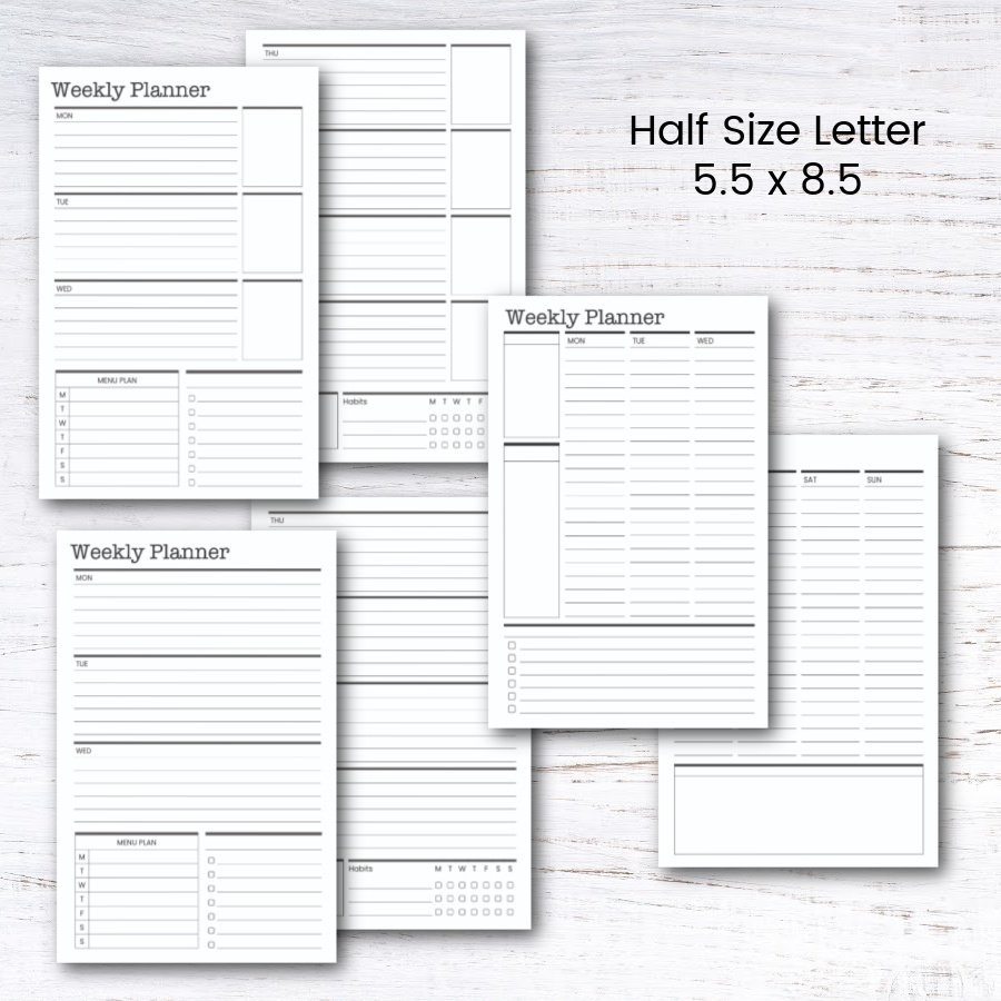 Free Printable Half-Size Weekly Planner — Krafty Planner for Free Half Letter Planner Printables