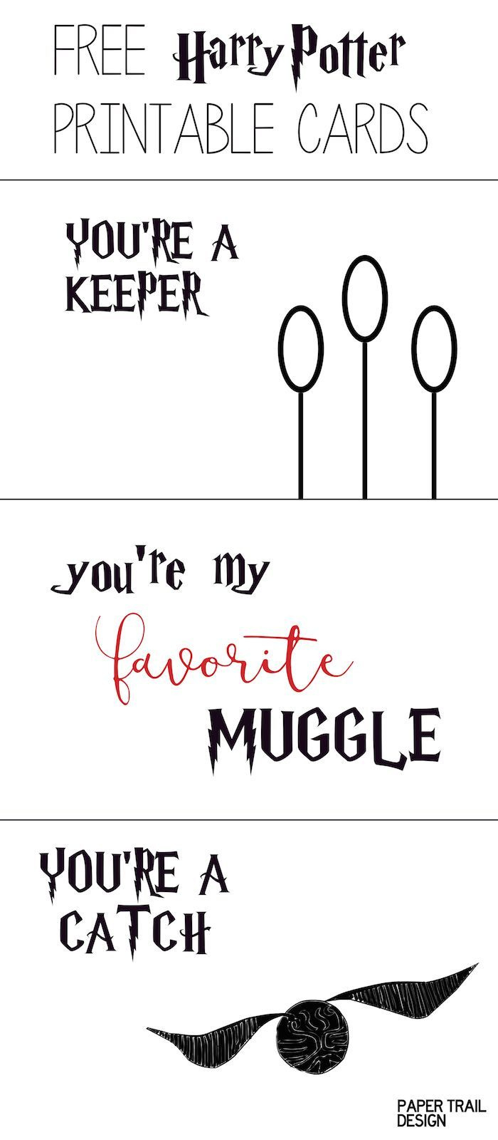 Free Printable: Harry Potter Cards - Paper Trail Design regarding Harry Potter Birthday Card Printable Free