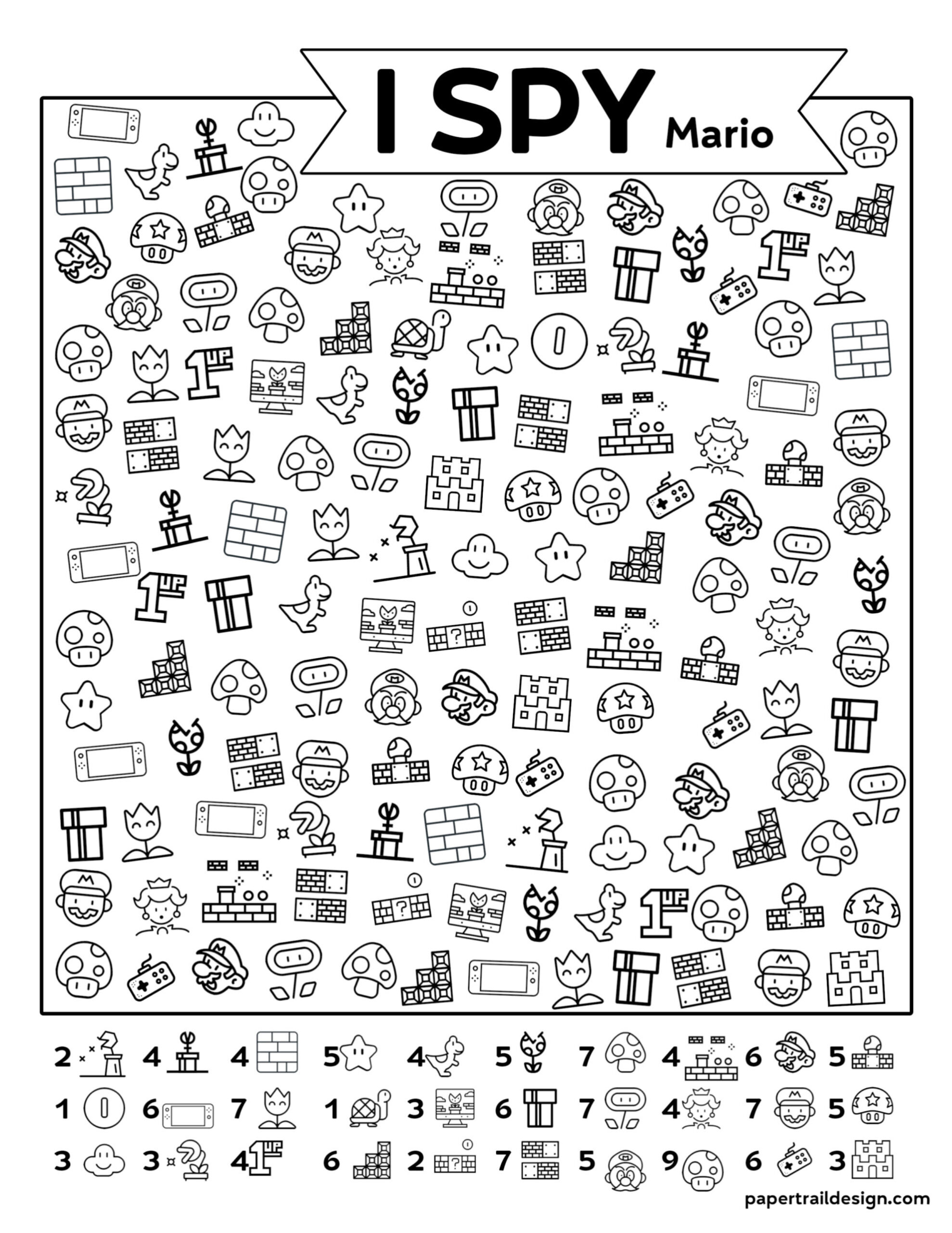 Free Printable I Spy Super Mario Activity - Paper Trail Design intended for Free Printable Mario Worksheets