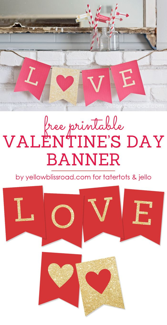 Free Printable Love Valentine&amp;#039;S Day Glitter Banner throughout Free Printable Valentines Banner