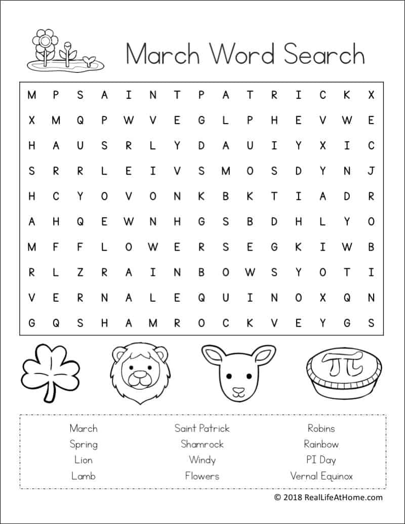 Free Printable: March Word Search Printable Puzzle For Kids pertaining to March Word Search Free Printable