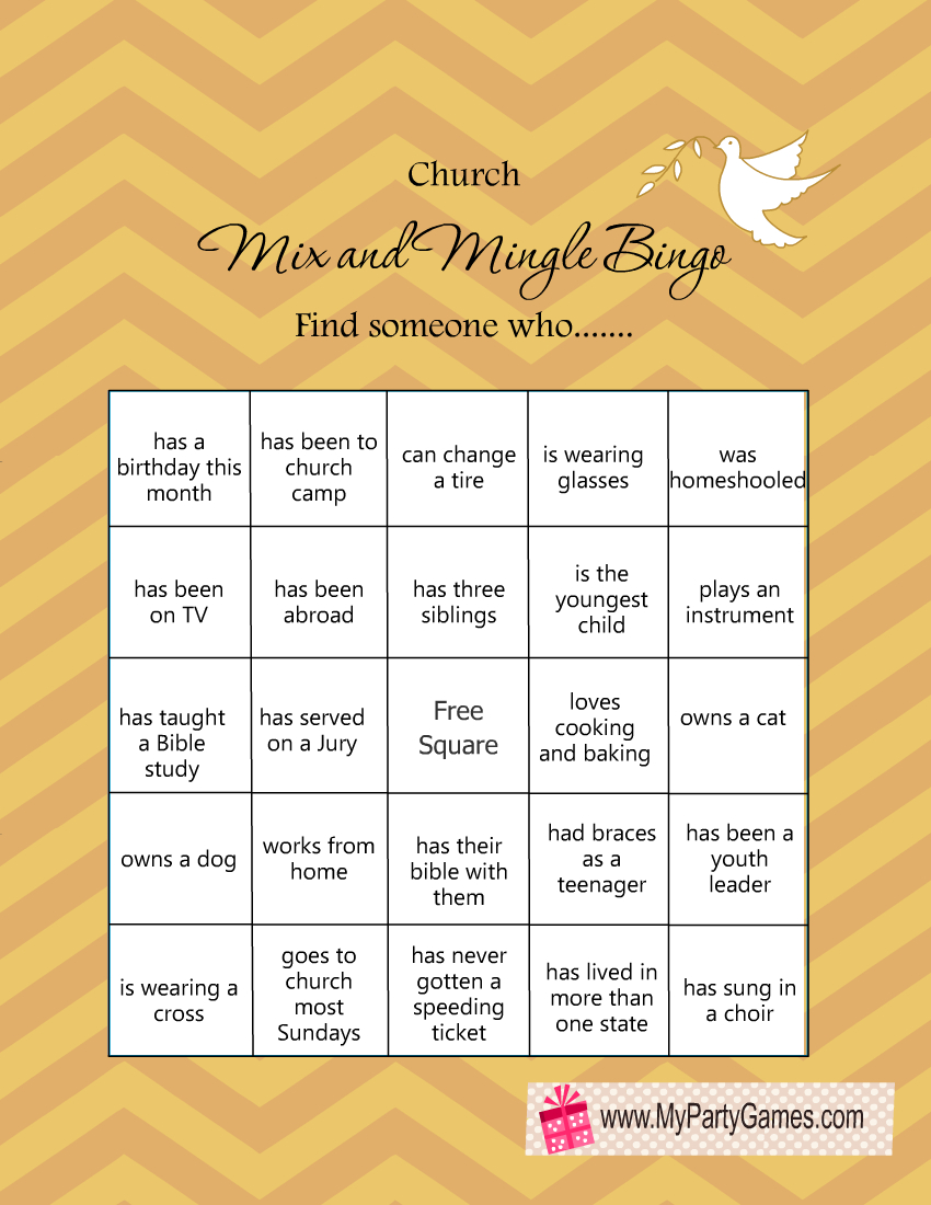 Free Printable Mix And Mingle Church Bingo for Free Printable Church Bingo Cards