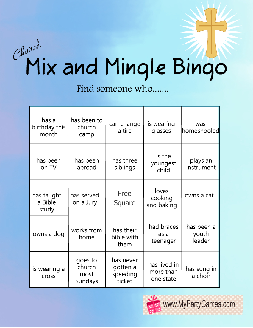 Free Printable Mix And Mingle Church Bingo with Free Printable Church Bingo Cards