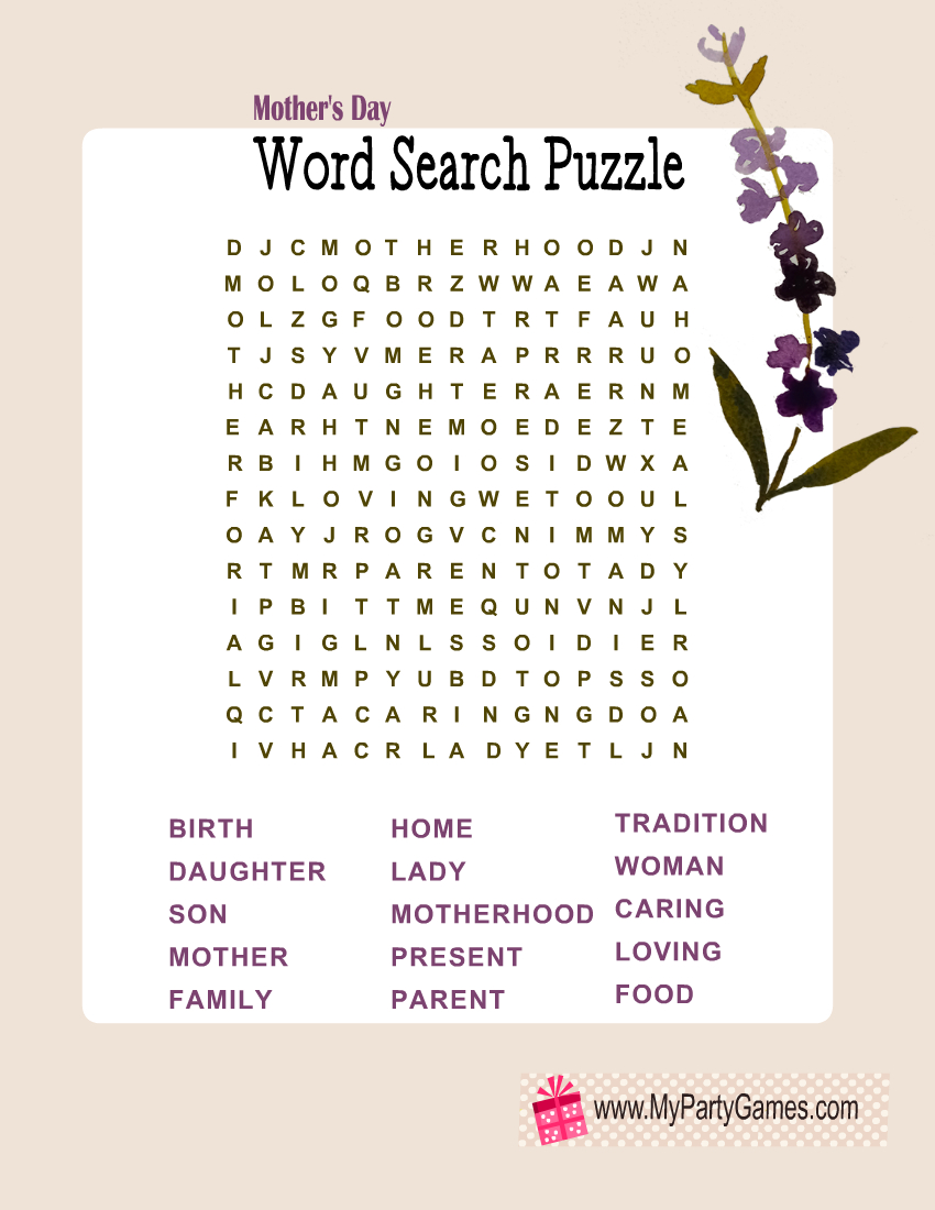 Free Printable Mother&amp;#039;S Day Word Search Puzzle With Key pertaining to Mother&amp;#039;S Day Word Search Printable