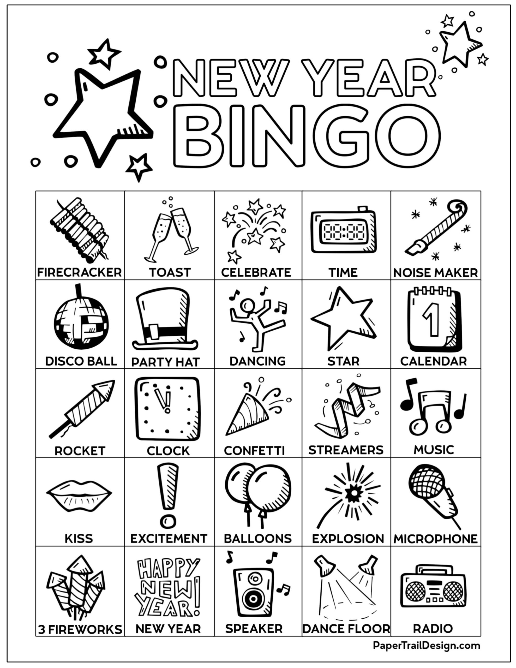 Free Printable New Year&amp;#039;S Bingo Cards - Paper Trail Design with regard to New Year Bingo Cards