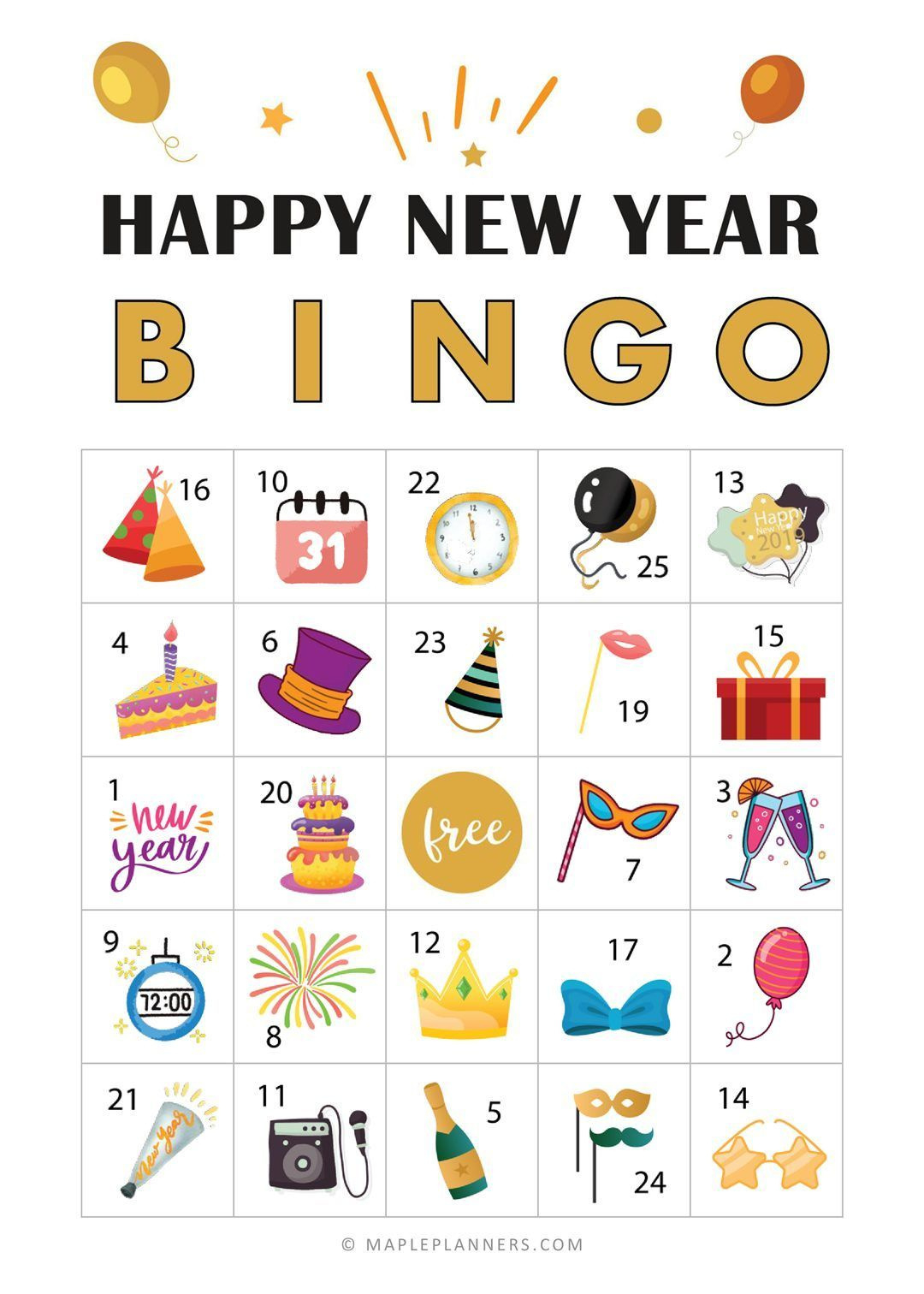 Free Printable New Years Eve Bingo Game Cards | New Years Bingo for New Year Bingo Cards