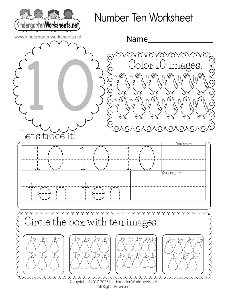 Free Printable Number Ten Worksheet with Number Ten Worksheet Printable