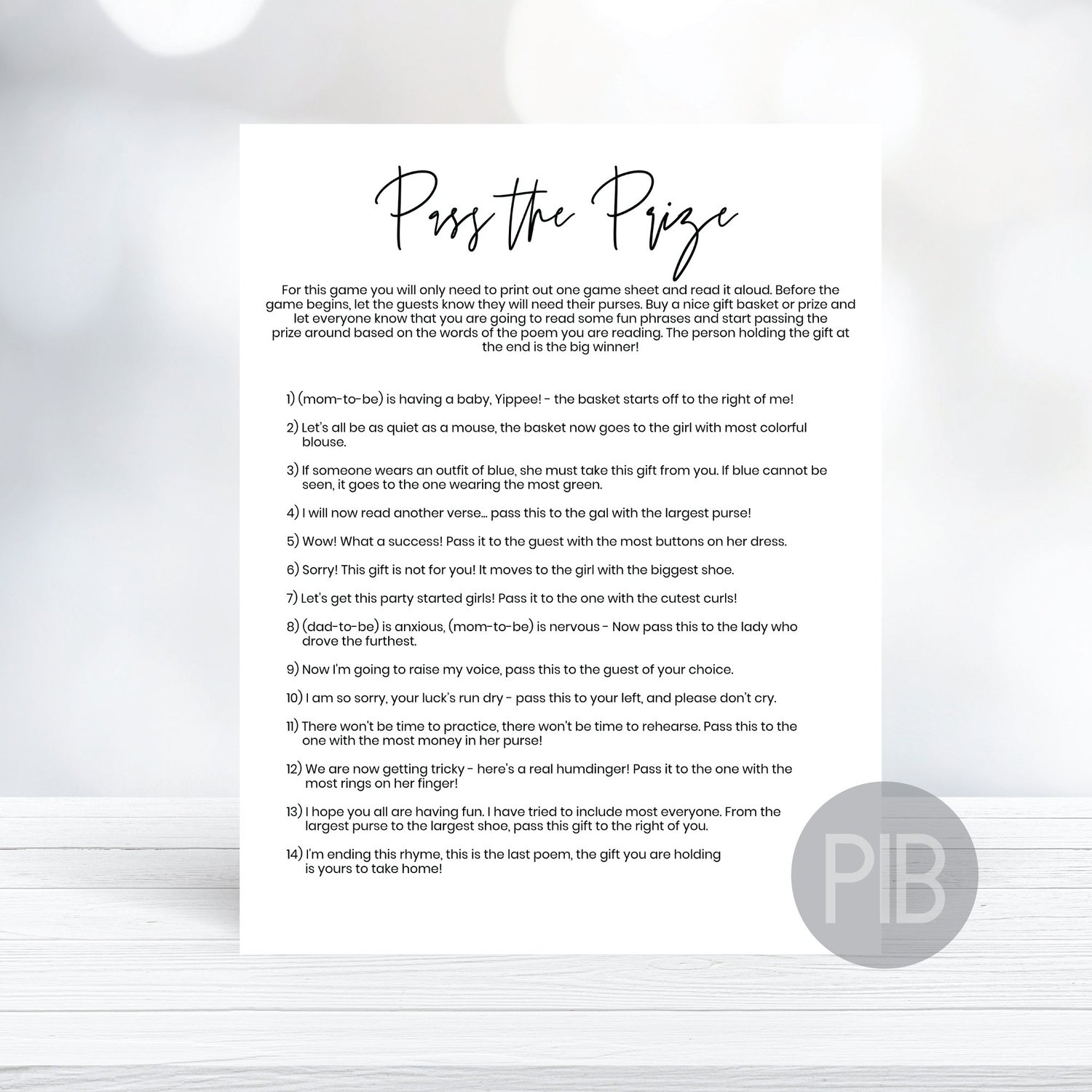 Free Printable Pass The Prize Baby Shower Game Minimalist Theme inside Printable Pass the Prize Game