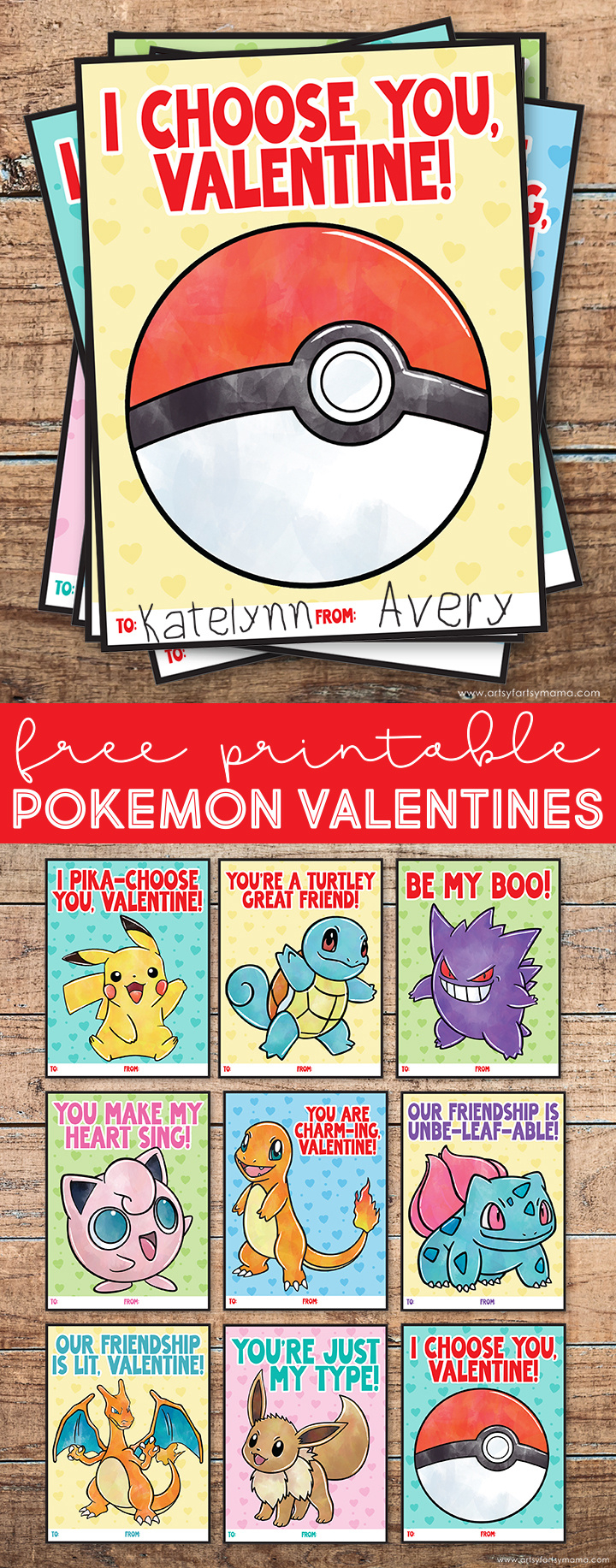 Free Printable Pokémon Valentines | Artsy-Fartsy Mama with Free Pokemon Valentine Printables