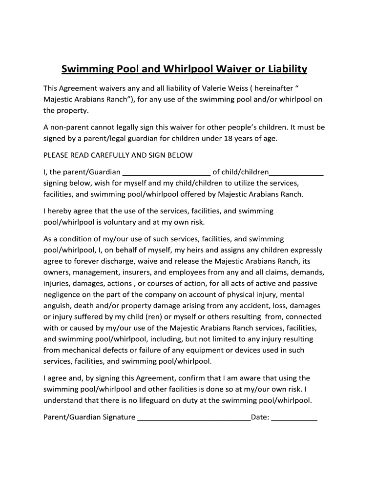 Free Printable Pool Waiver Form: Fill Out &amp;amp; Sign Online | Dochub with regard to Parental Consent Form Printable Swimming Pool Waiver Template