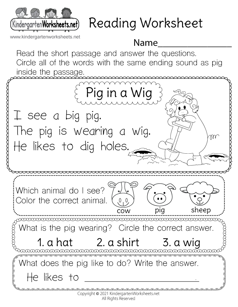 Free Printable Reading Worksheet throughout Reading Worksheets Printable For For Kids