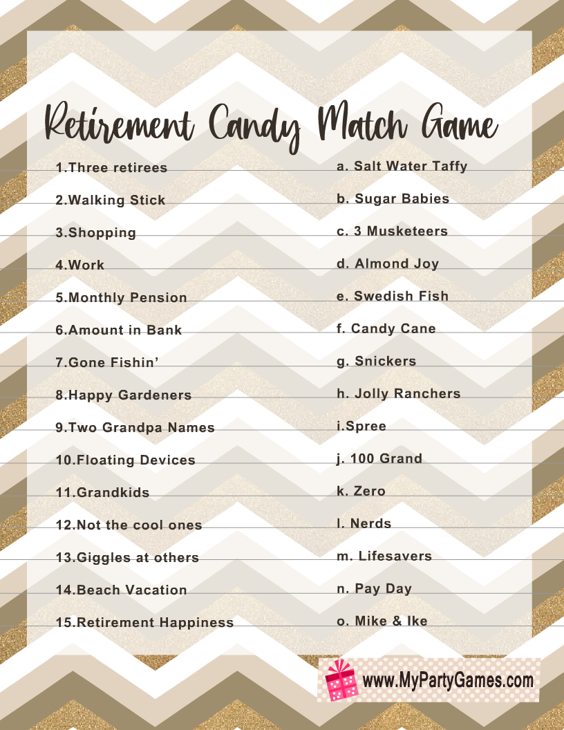 Free Printable Retirement Candy Match Game with regard to Printable Free Printable Retirement Games