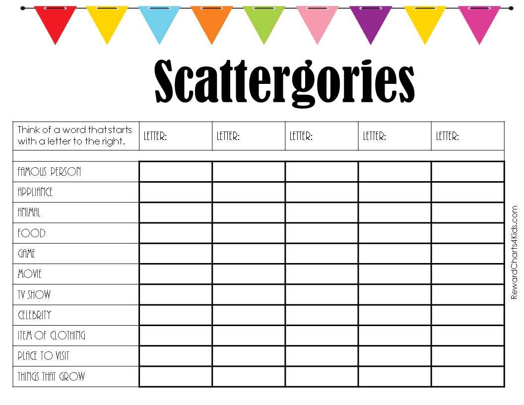 Free Printable Scattergories Lists | Instant Download throughout Free Printable Scattergories Printable Sheets