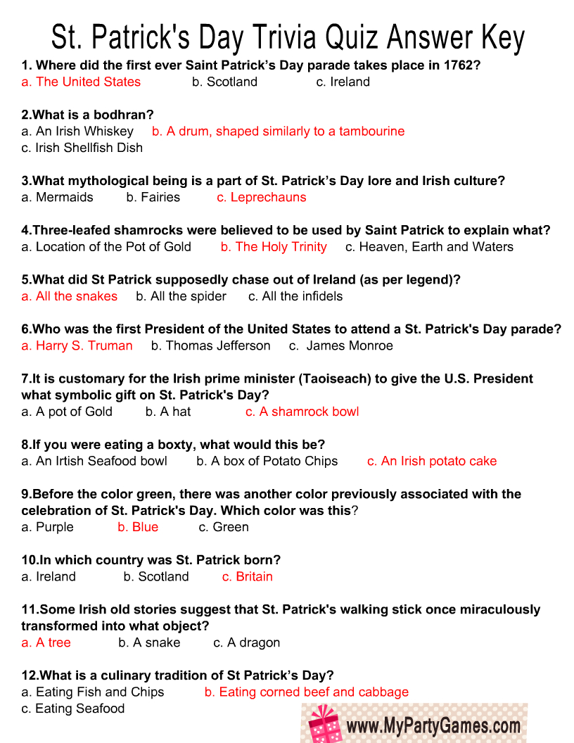 Free Printable St. Patrick&amp;#039;S Day Trivia Quiz within St Patrick&amp;#039;S Day Trivia Printable