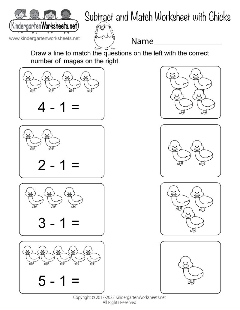 Free Printable Subtract And Match Worksheet intended for Subtract And Match Worksheet Printable