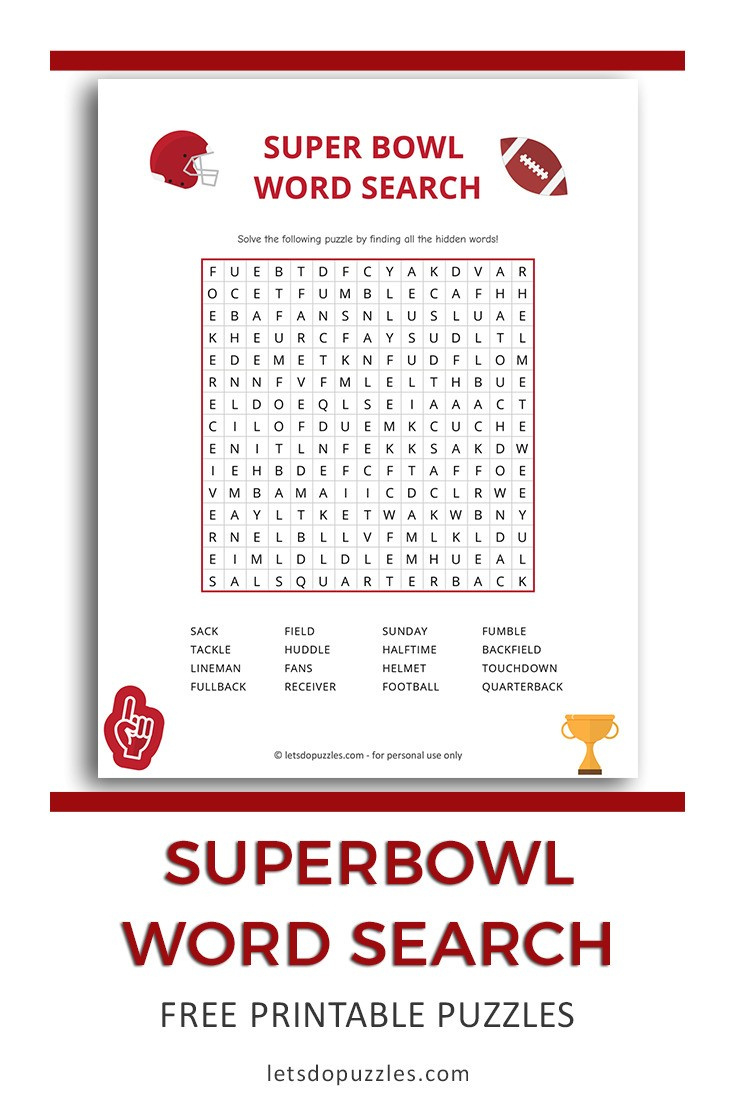 Free Printable Super Bowl Word Search regarding Super Bowl Crossword Puzzle Printable