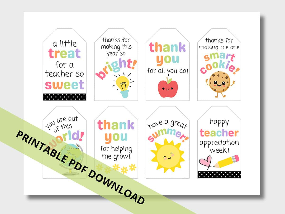 Free Printable Teacher Appreciation Gift Tags - Aubree Originals for Free Printable Thank You Tags For Teachers