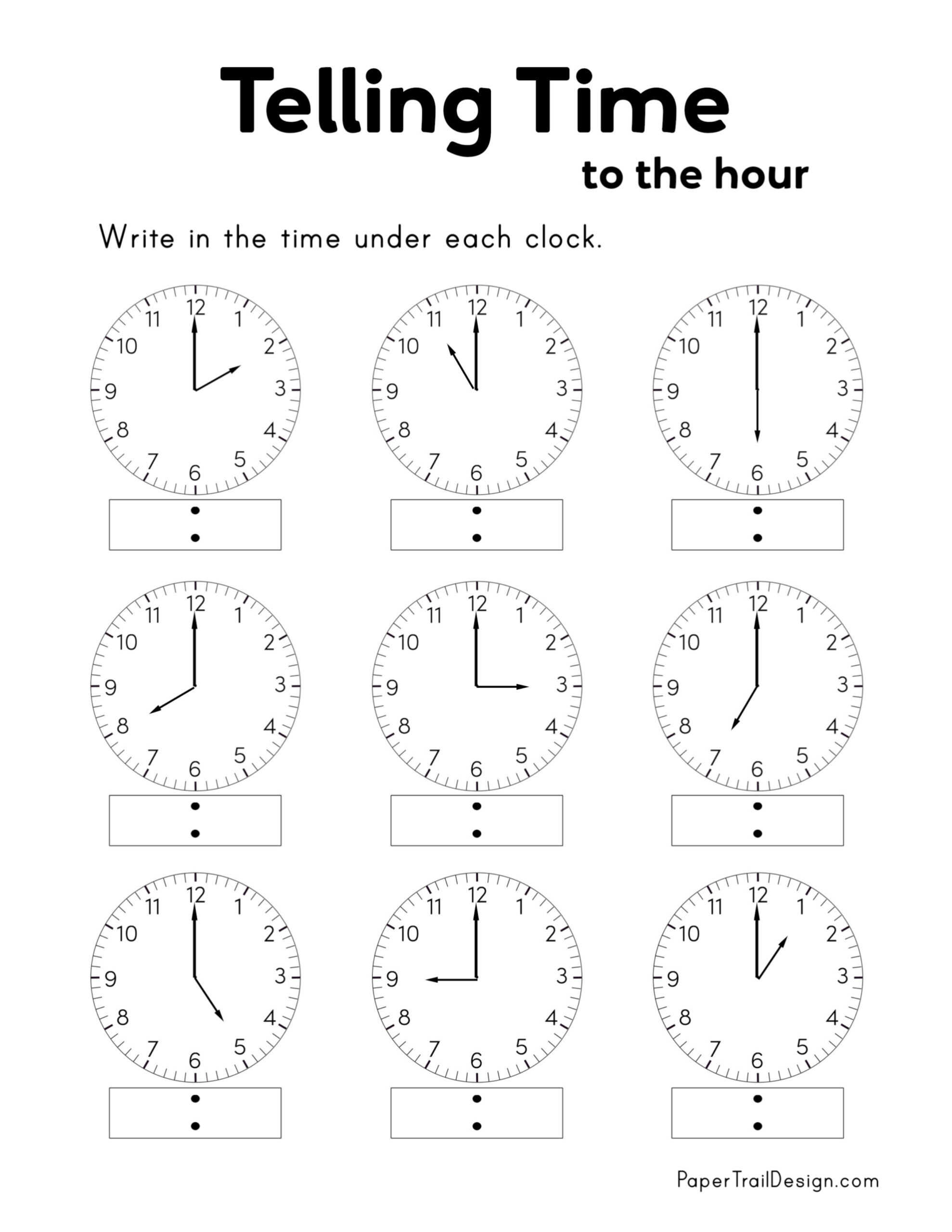 Free Printable Telling Time Worksheets - Paper Trail Design inside Printable Telling Time Worksheet