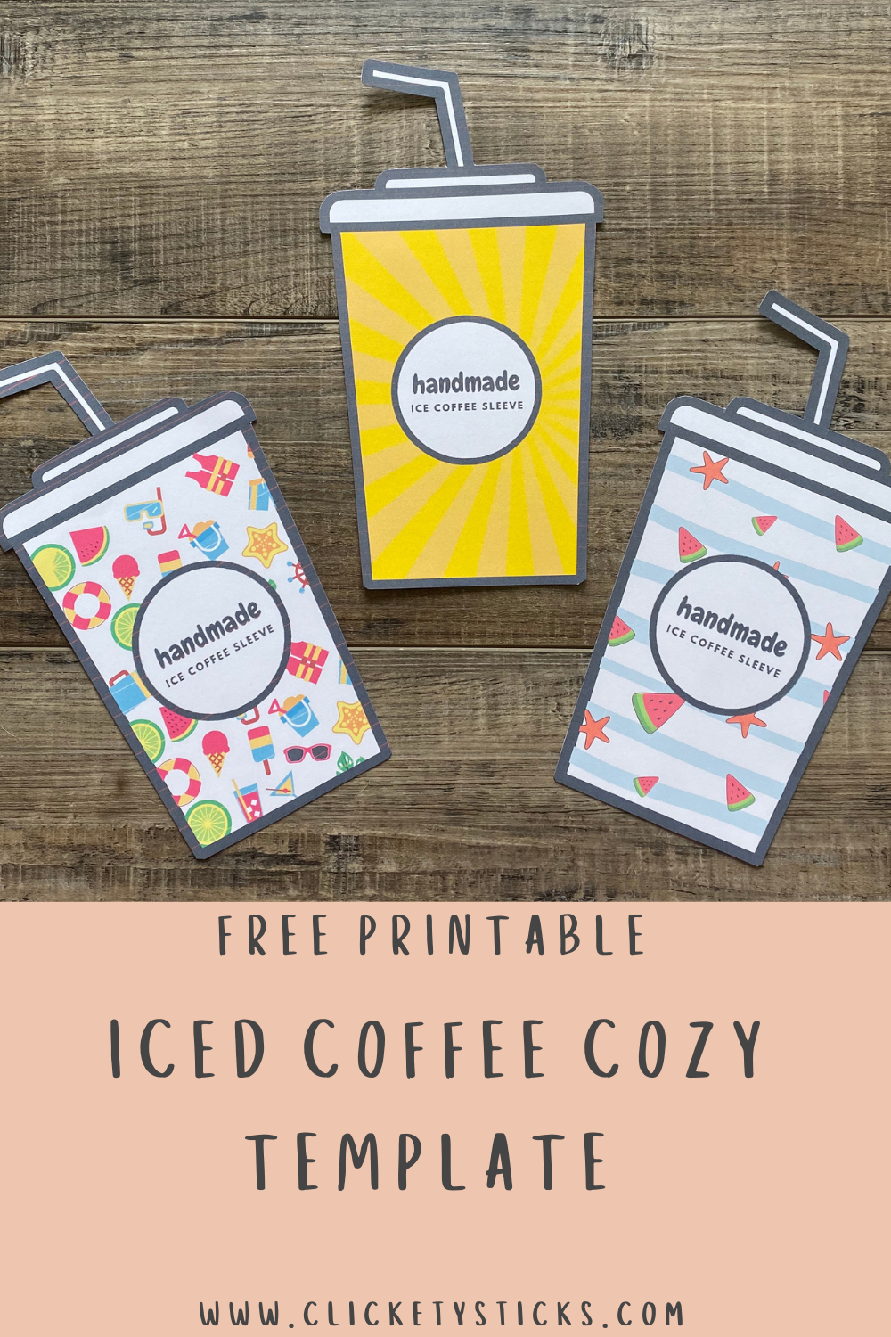 Free Printable Template For Iced Coffee Cozy — Clickety Sticks pertaining to Free Printable Coffee Cup Cozy Template