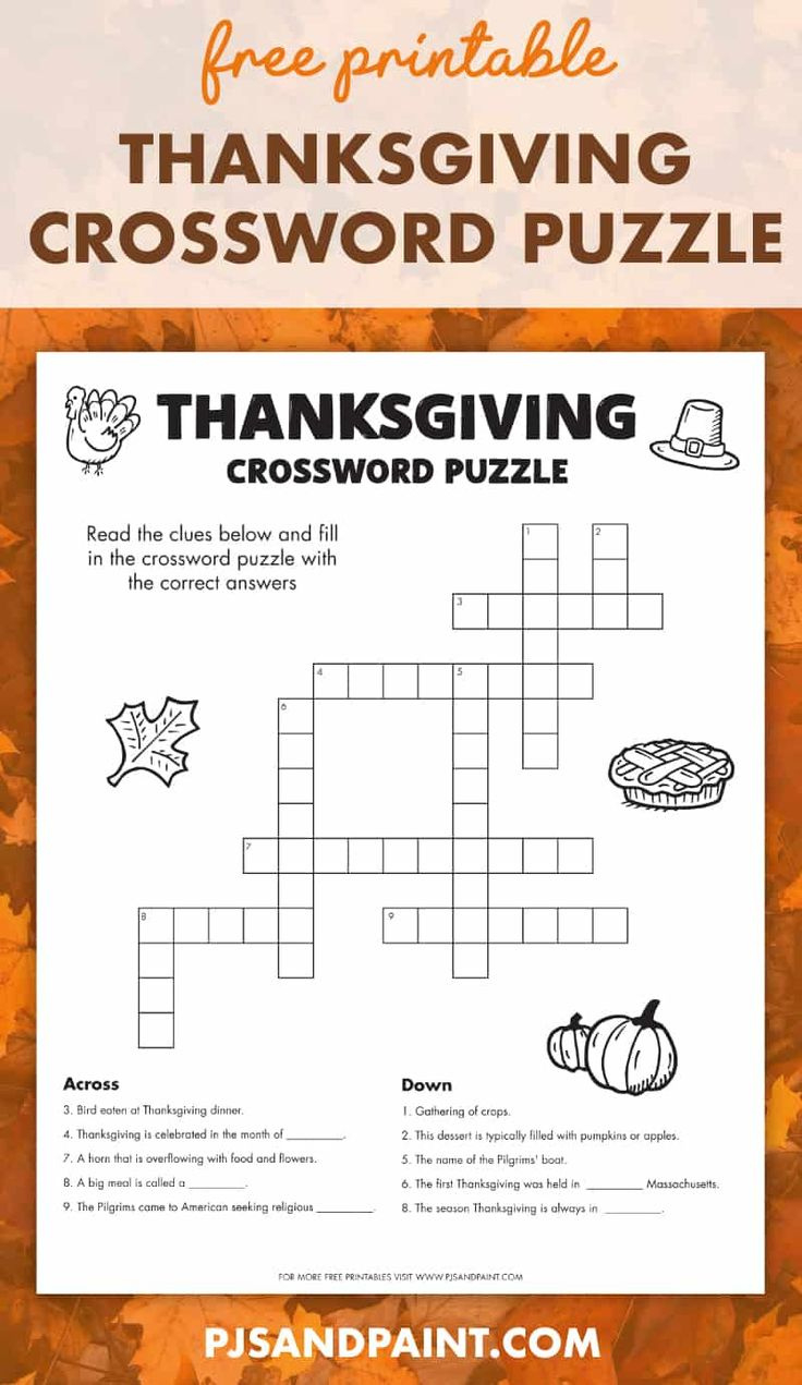 Free Printable Thanksgiving Crossword Puzzle intended for Thanksgiving Crossword Printable