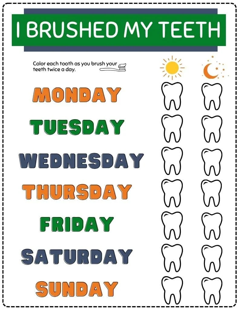 Free Printable Toothbrushing Chart For Kids in Free Printable Teeth Brushing Chart