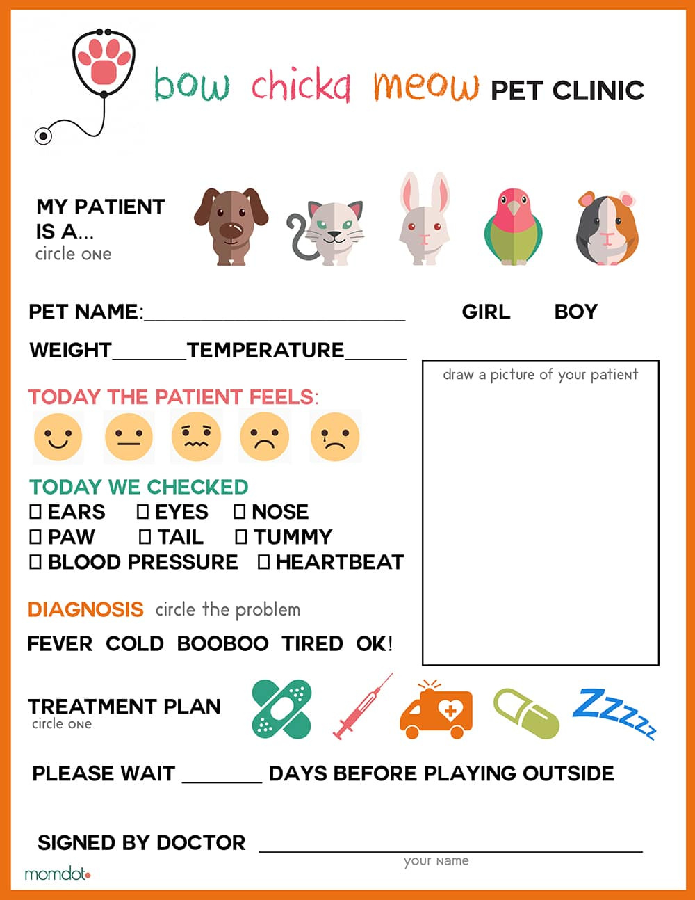 Free Printable: Vet Office Pretend Play Sheet regarding Vet Role Play Free Printables