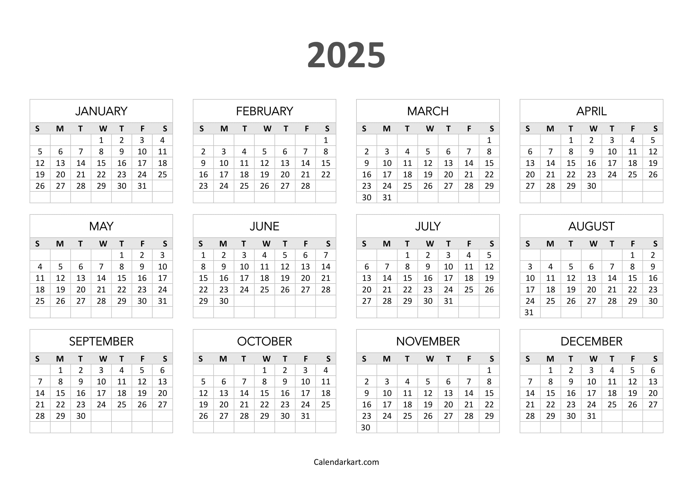 Free Printable Year At A Glance Calendar 2025 - Calendarkart in Julian Calendar 2025 Free Printable