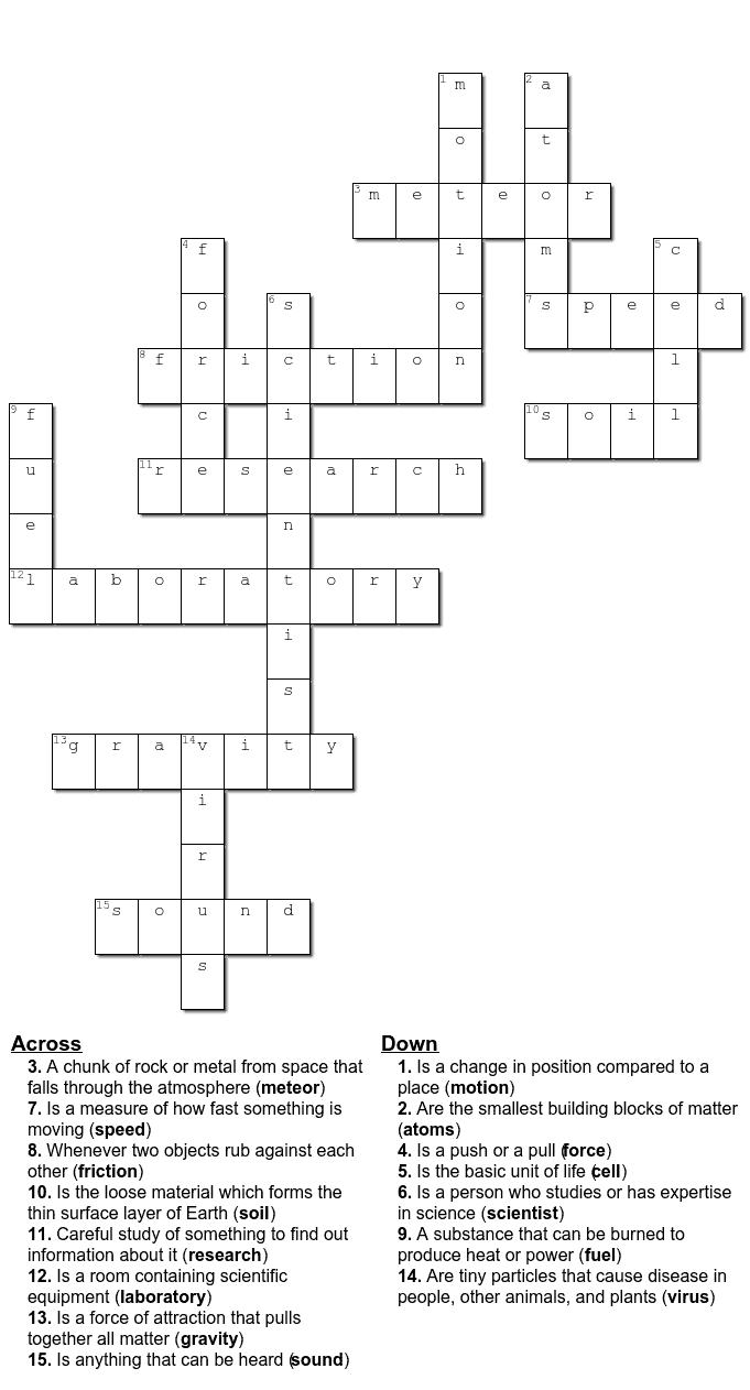 Free Science Crossword Printable Game Sheets - Crazy Laura with regard to Medium Crossword Puzzles Printable