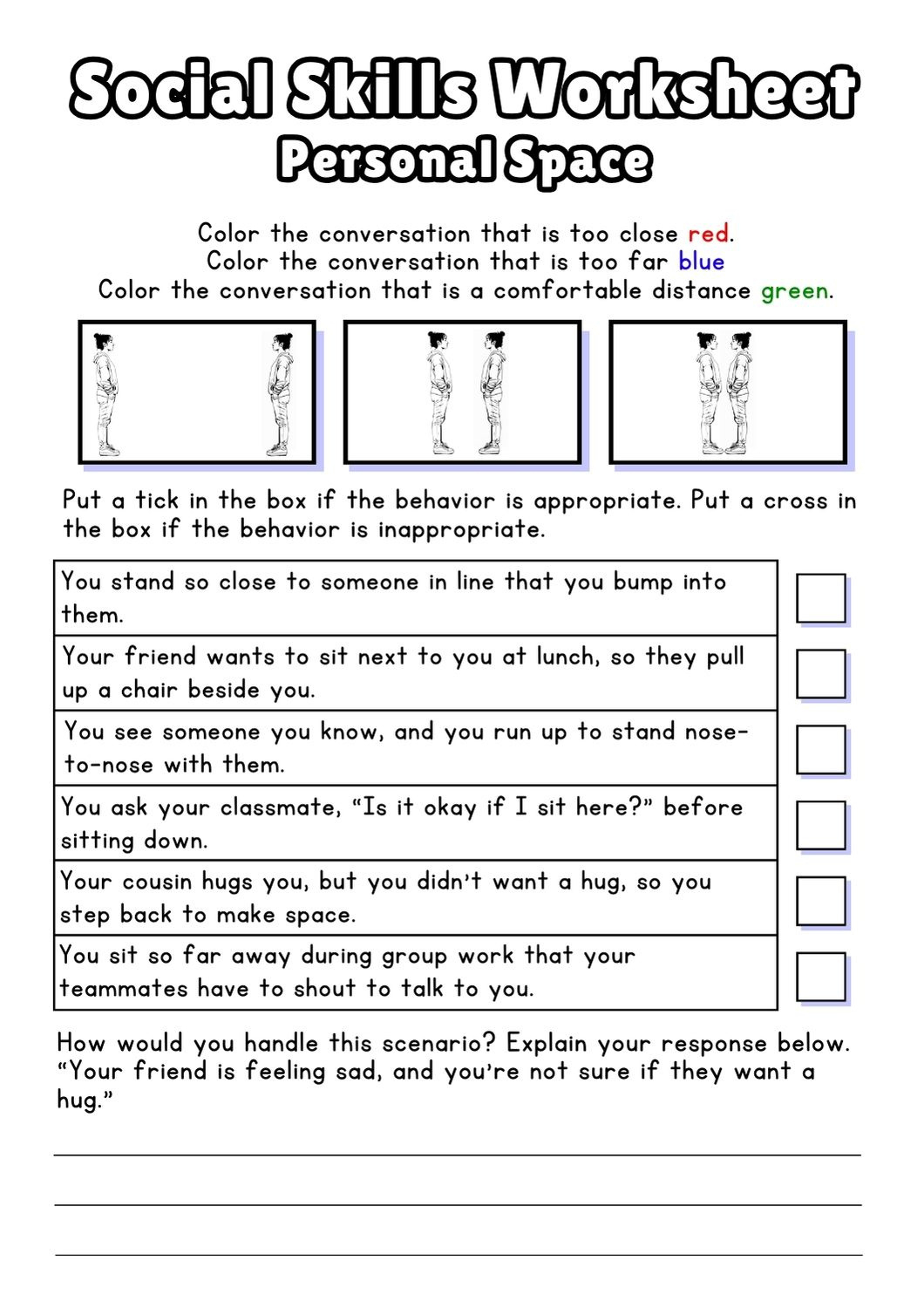 Free Social Skills Worksheets (2025) inside Free Printable Personal Space Worksheets