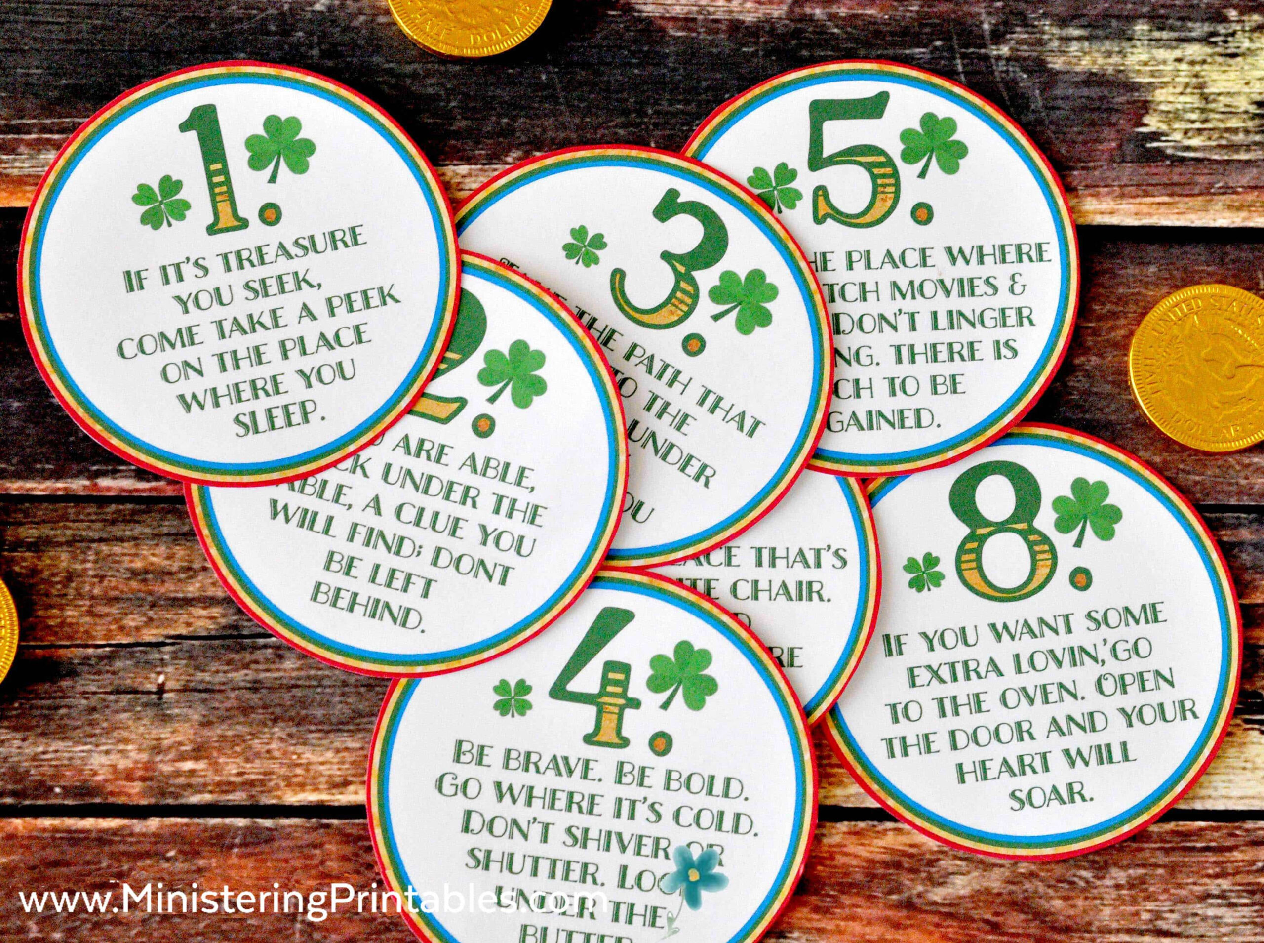 Free St. Patrick&amp;#039;S Day Scavenger Hunt - Ministering Printables inside Free Printable Leprechaun Scavenger Hunt Clues