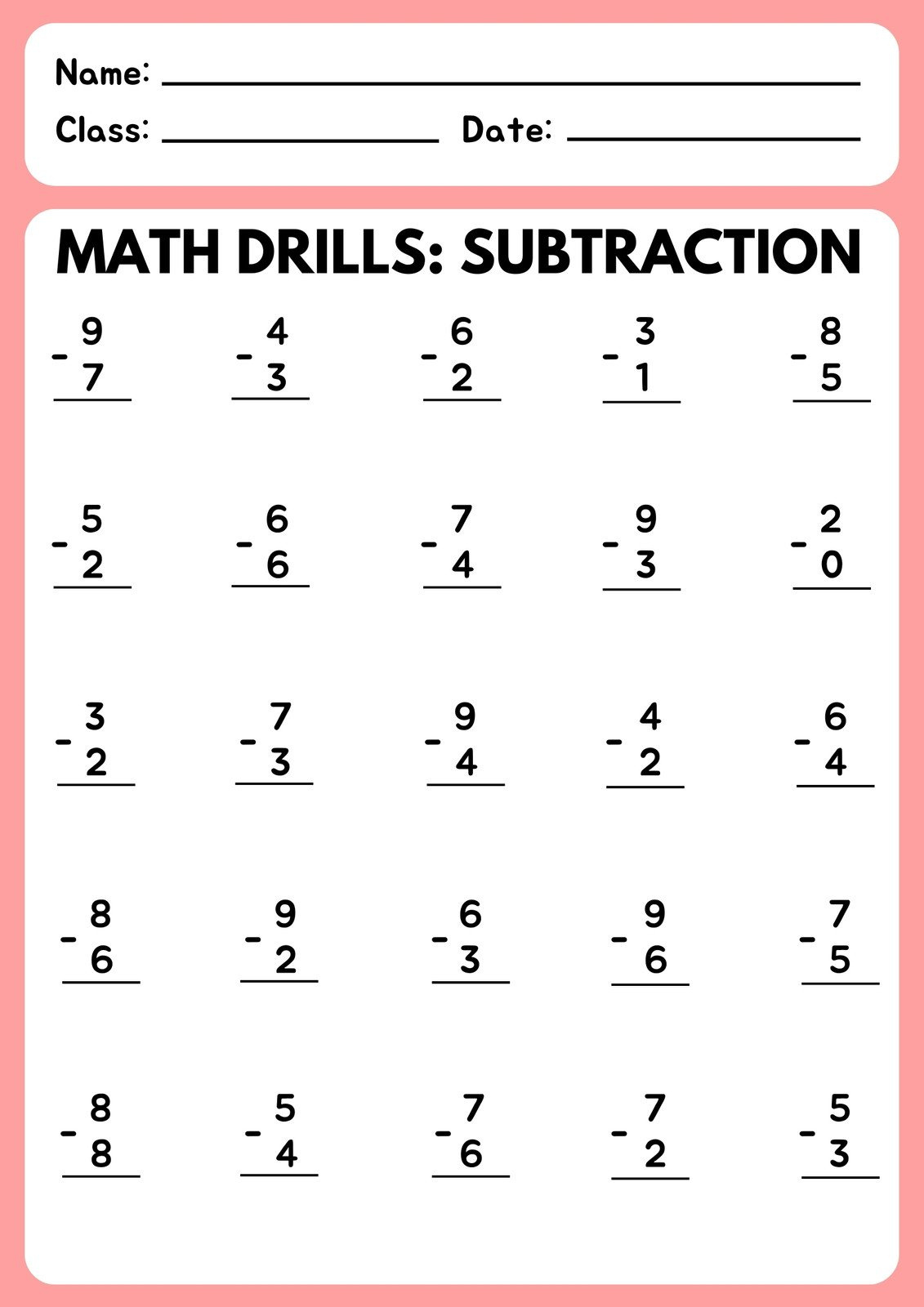 Free Subtraction Worksheet Templates To Edit And Print | Canva inside Subtract and Match Worksheet Printable