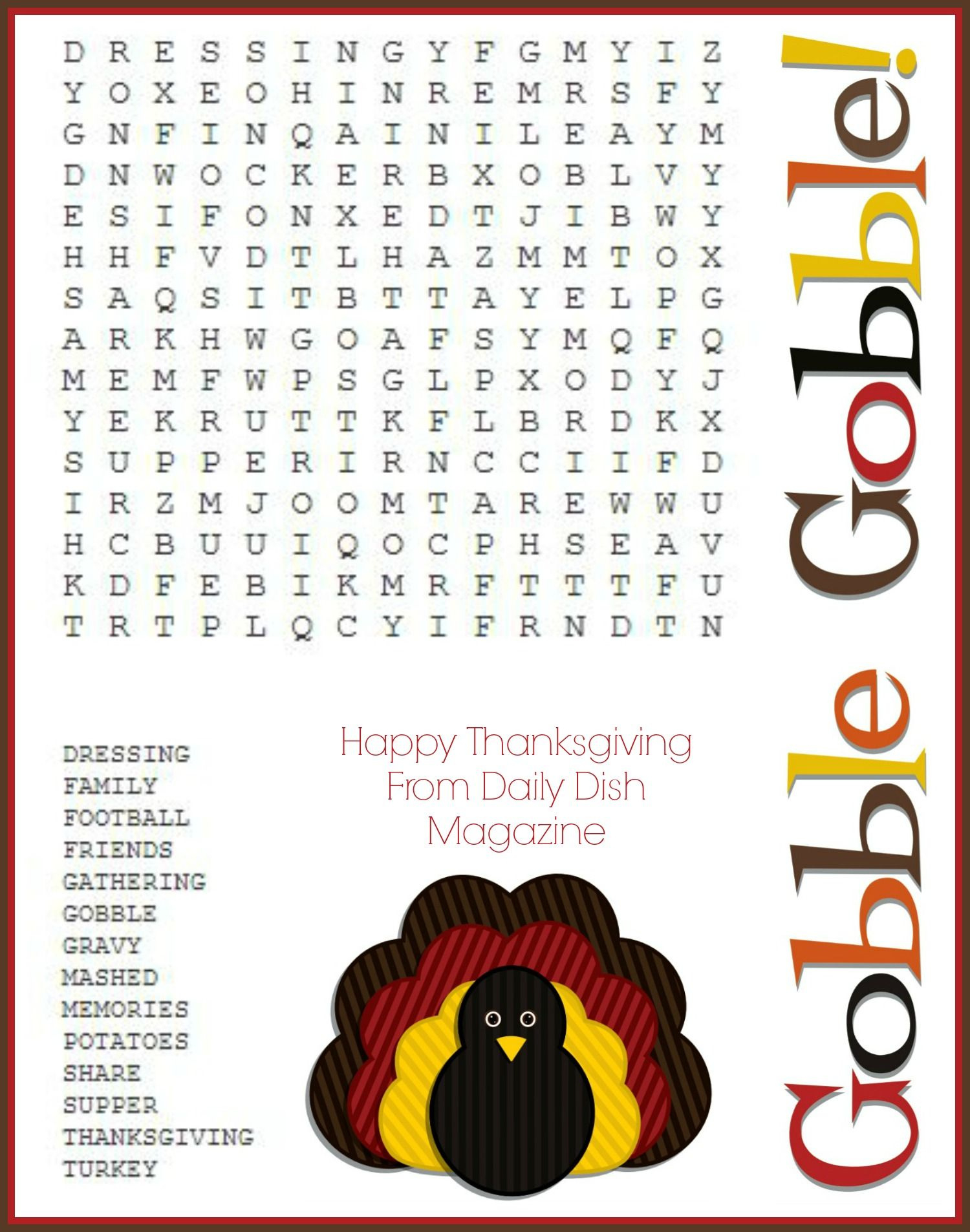 Free Thanksgiving Puzzles ~ Word Search And Maze Printable - Daily for Free Printable Thanksgiving Puzzels