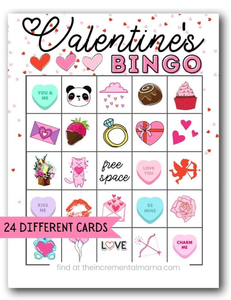 Free Valentine&amp;#039;S Bingo Printables (24 Cards) - The Incremental Mama regarding Printable Valentines Bingo Cards