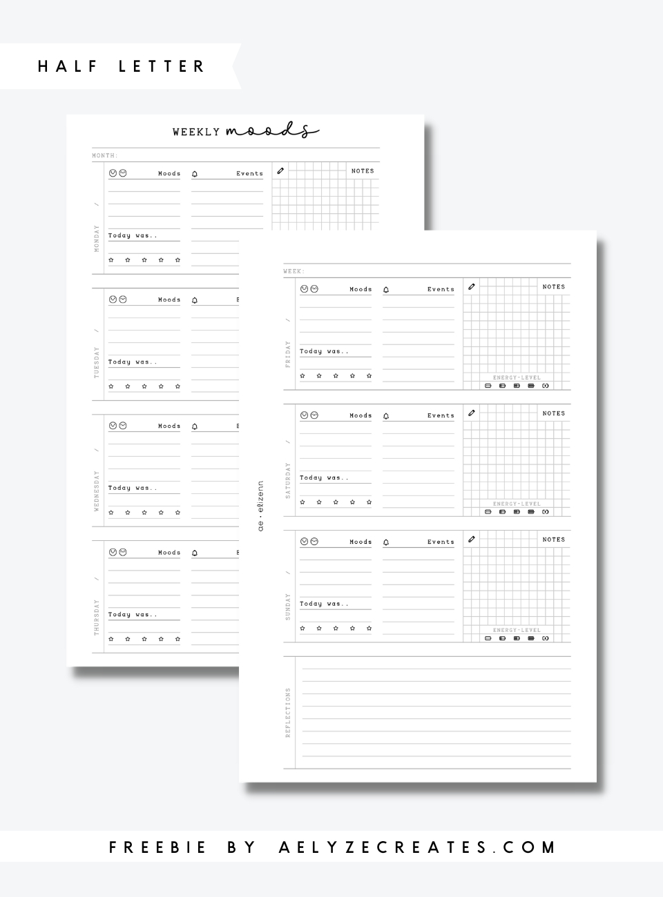 Freebie - Hl Weekly Moods - Aelyzecreates throughout Free Half Letter Planner Printables