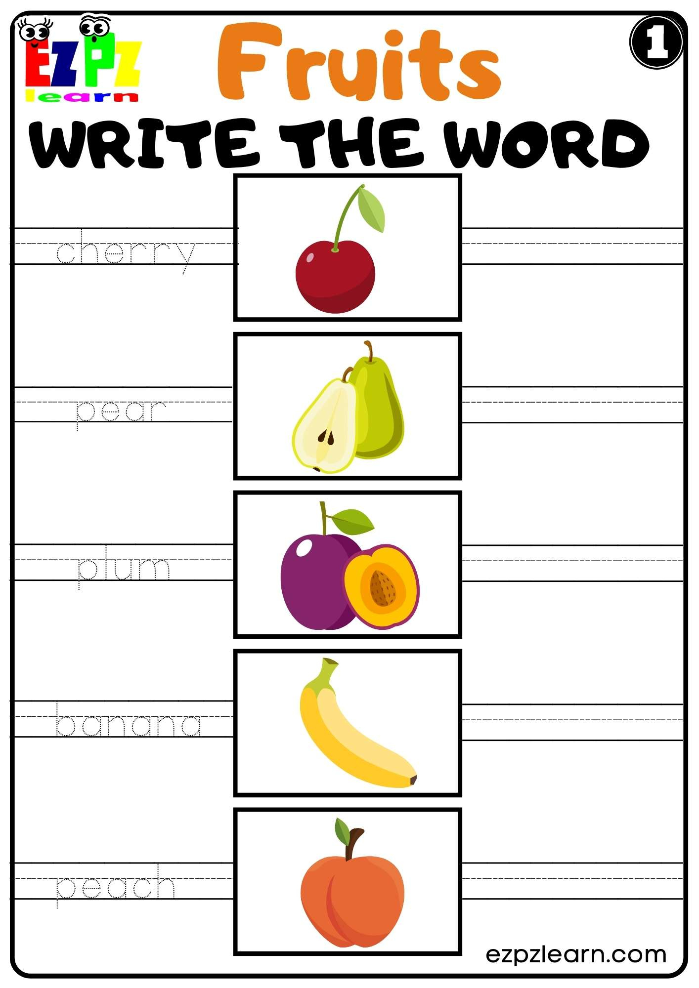 Fruits Write The Word Worksheet For Esl And K5 Kindergarten Free for Free Printable Worksheets K 5