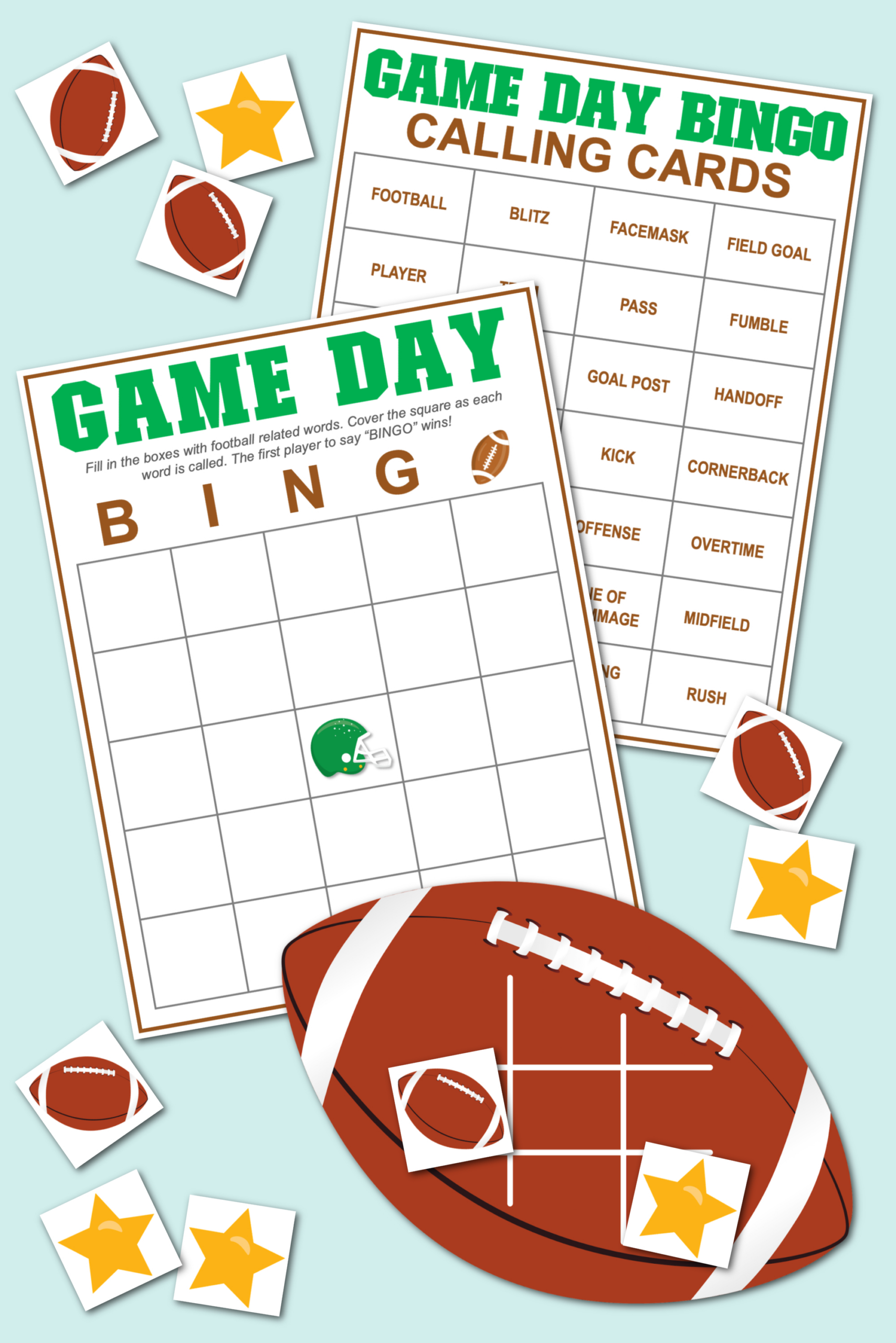 Game Day Bingo And Football Tic Tac Toe {Free Printables} - Kara throughout Free Printable Football Bingo Cards