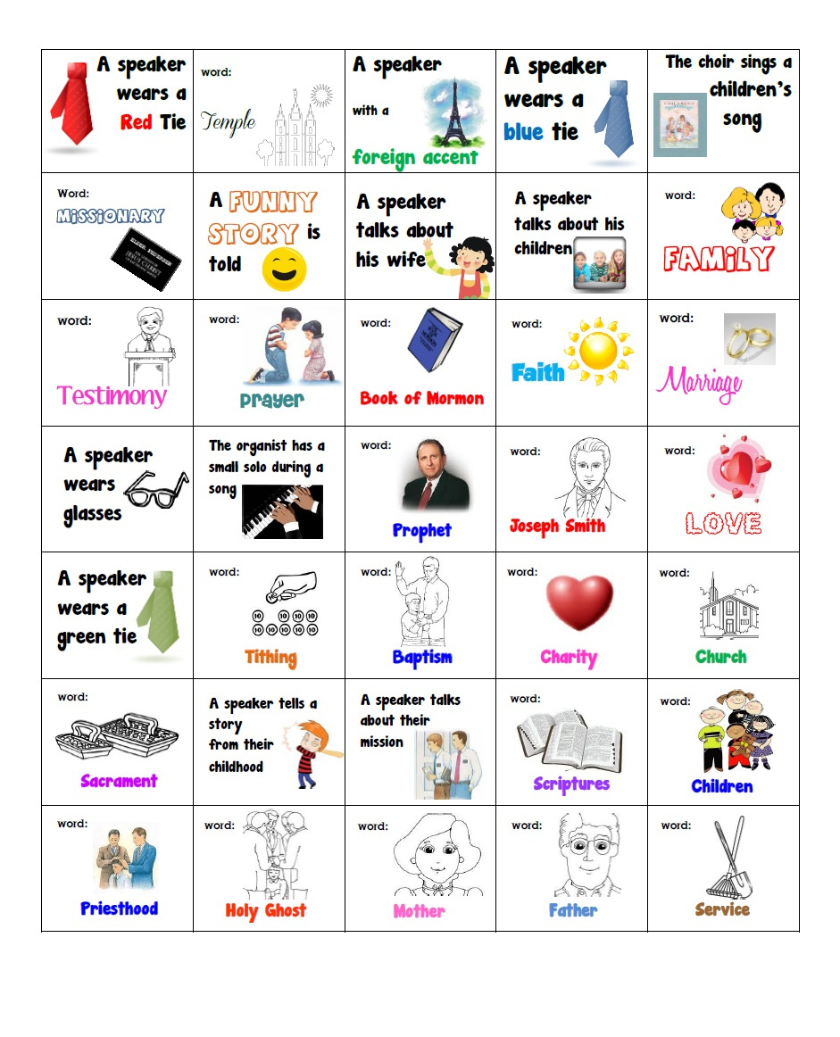 General Conference Bingo For The Kids! The Red Headed Hostess pertaining to Lds Bingo Cards Free