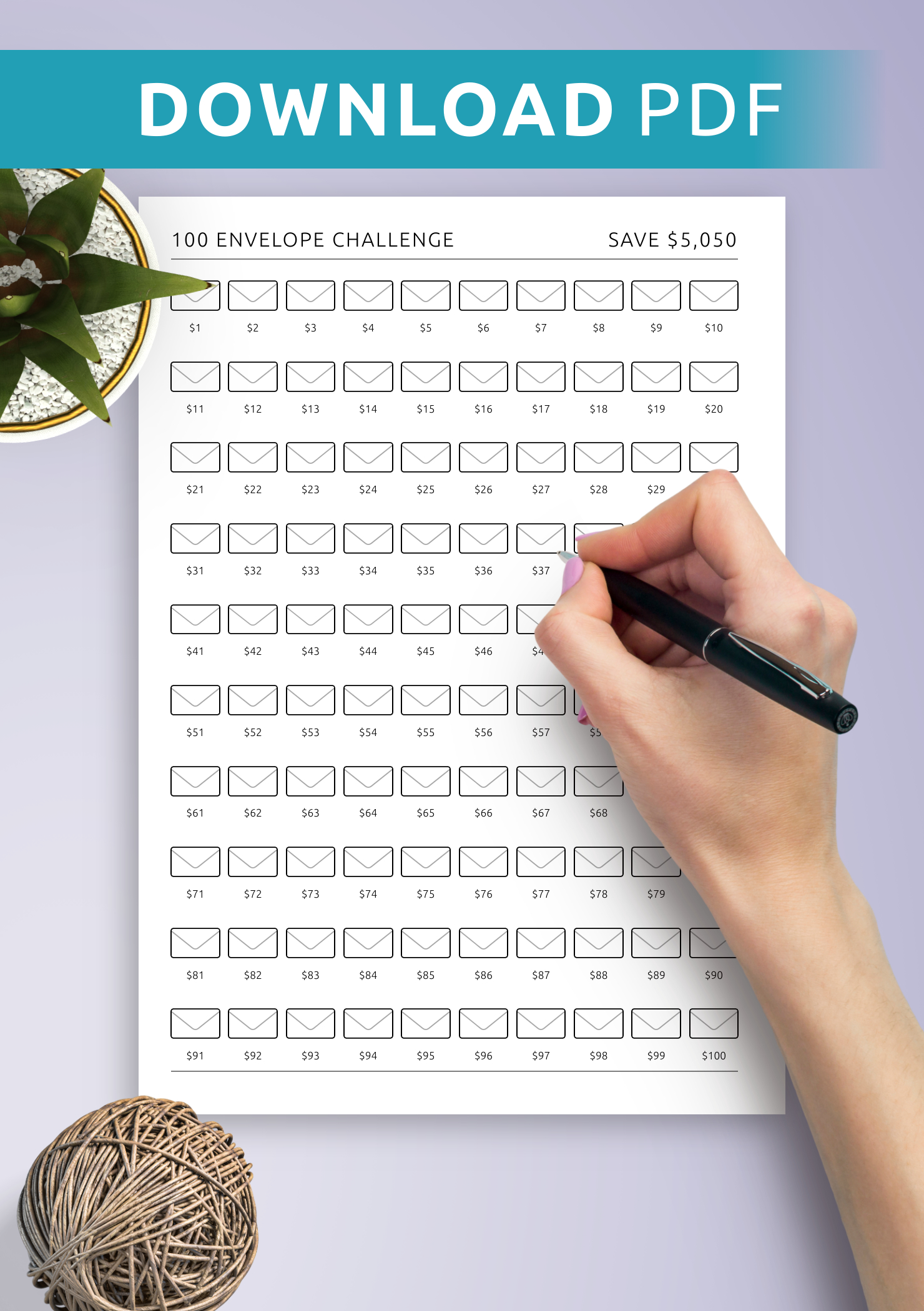 Get 100 Envelope Challenge Template: Printable Or Digital Pdf For in Printable 100 Envelope Challenge Chart