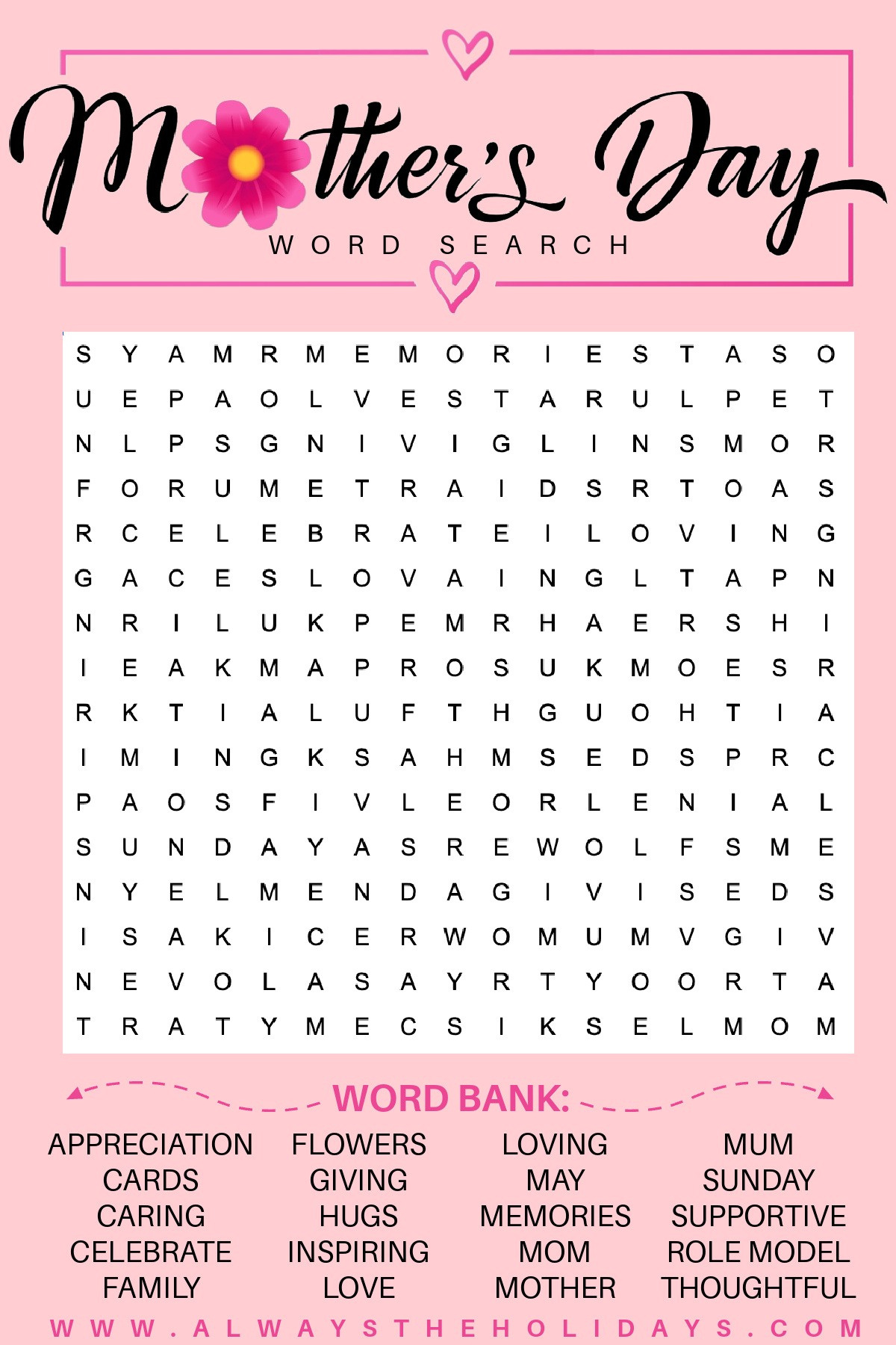 Get A Mother'S Day Word Search - Free Mother'S Day Printable regarding Mother'S Day Word Search Free Printable