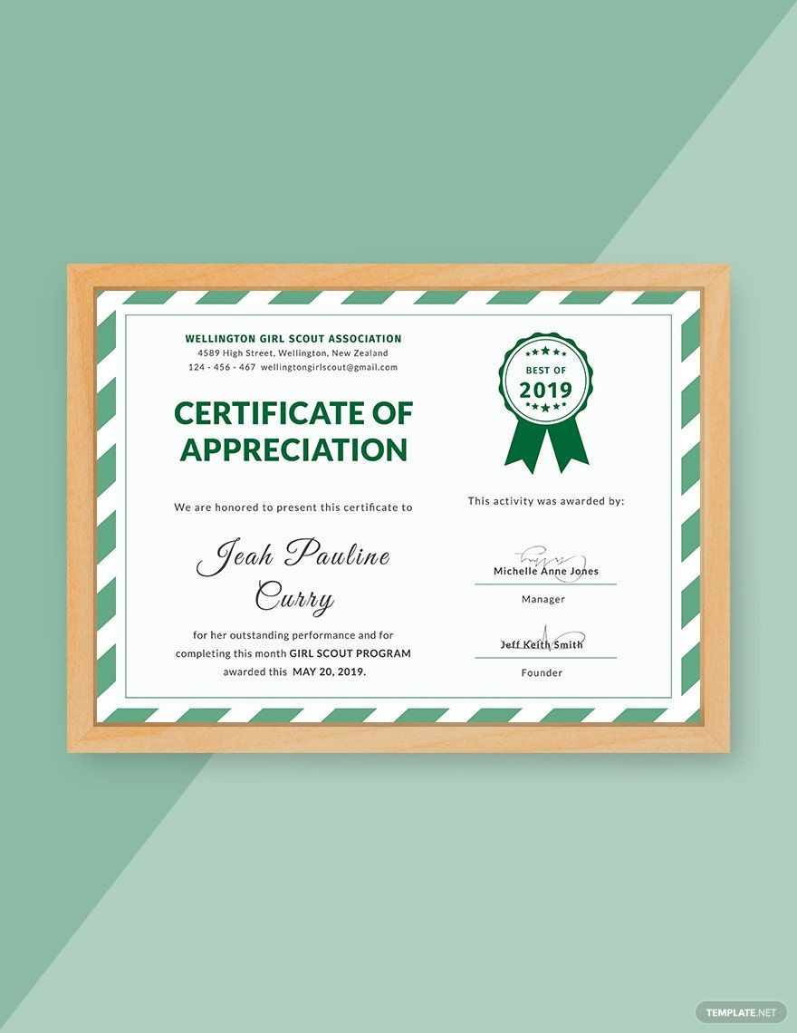 Girl Scout Certificate Of Appreciation Template In Indesign, Pages inside Girl Scout Certificates Printable Free