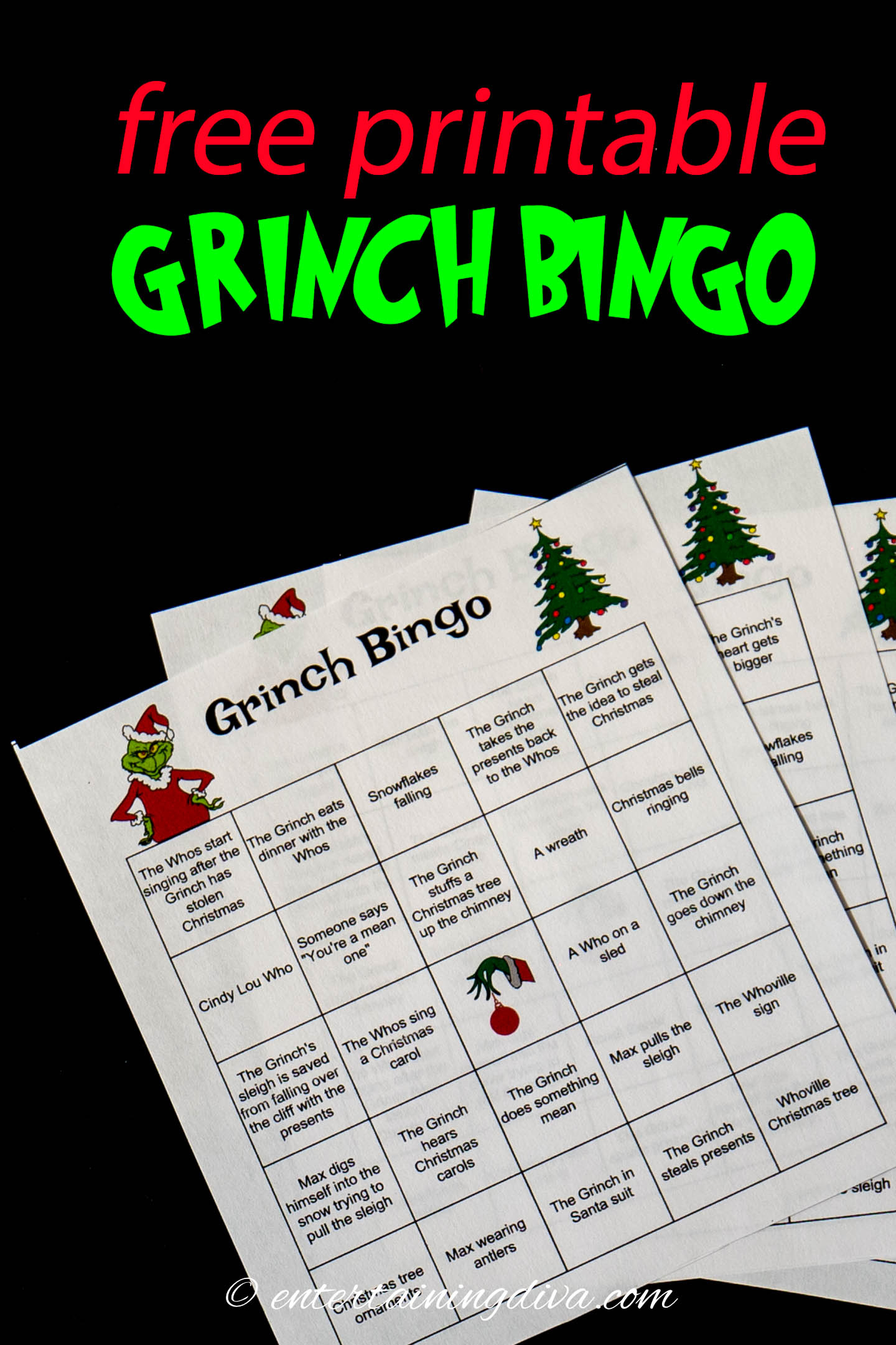Grinch Bingo (A Free Printable Christmas Game) regarding Grinch Bingo Free Printable