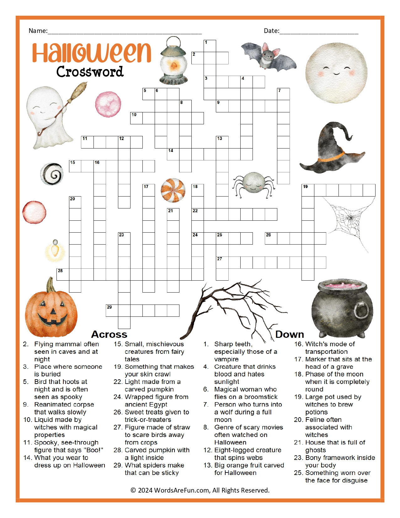 Halloween Crossword Puzzle with Printable Halloween Crossword Puzzle