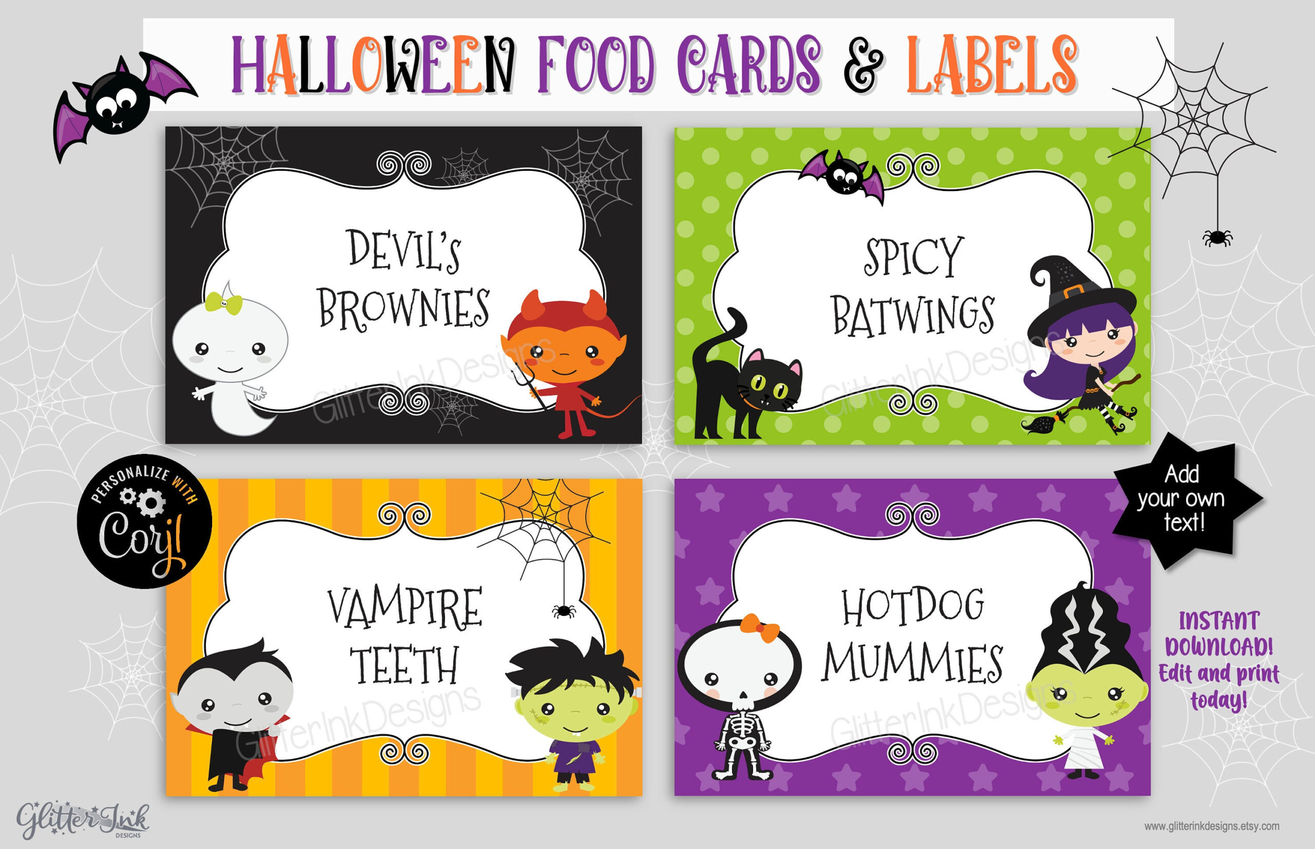 Halloween Party Food Tent Cards / Halloween Printable Treat Bag in Halloween Food Labels Printable