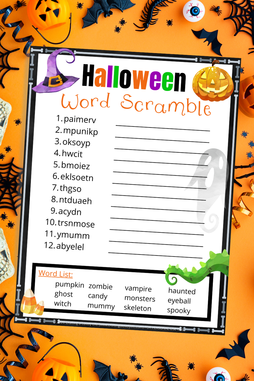 Halloween Word Scramble Free Printable in Free Printable Halloween Word Scramble