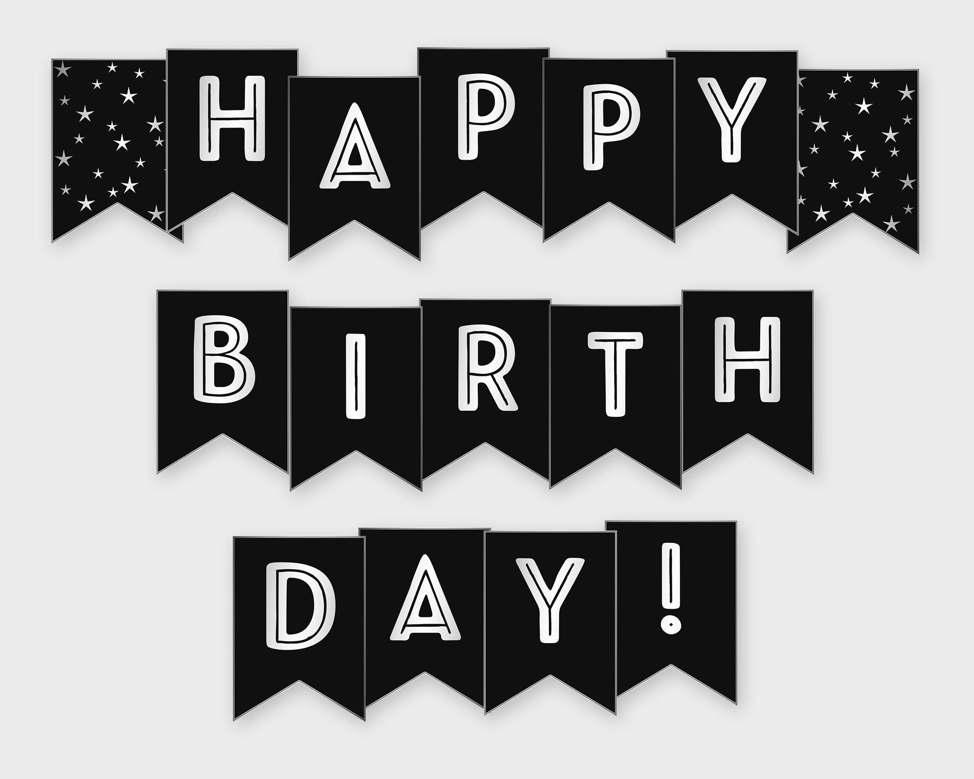 Happy Birthday Printable Banner, Black &amp;amp; Silver Birthday Party within Happy Birthday Banner Printable Black And White