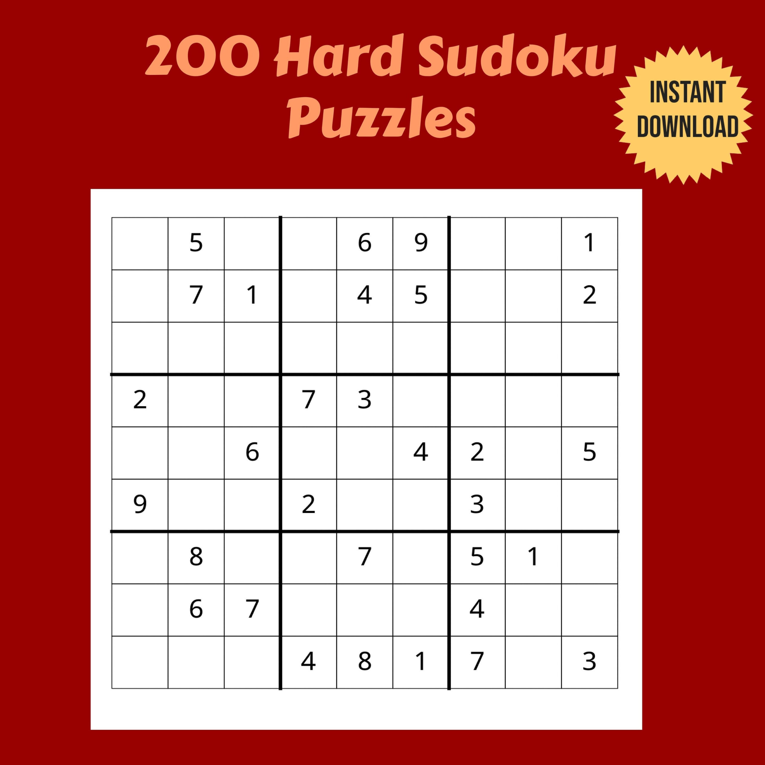 Hard Sudoku Puzzles Printable, 200 Printable Puzzles, Instant pertaining to Free Printable Sudoku Printable