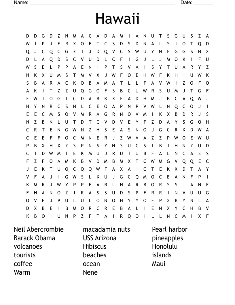 Hawaii Word Search - Wordmint in Hawaiian Word Search Printable