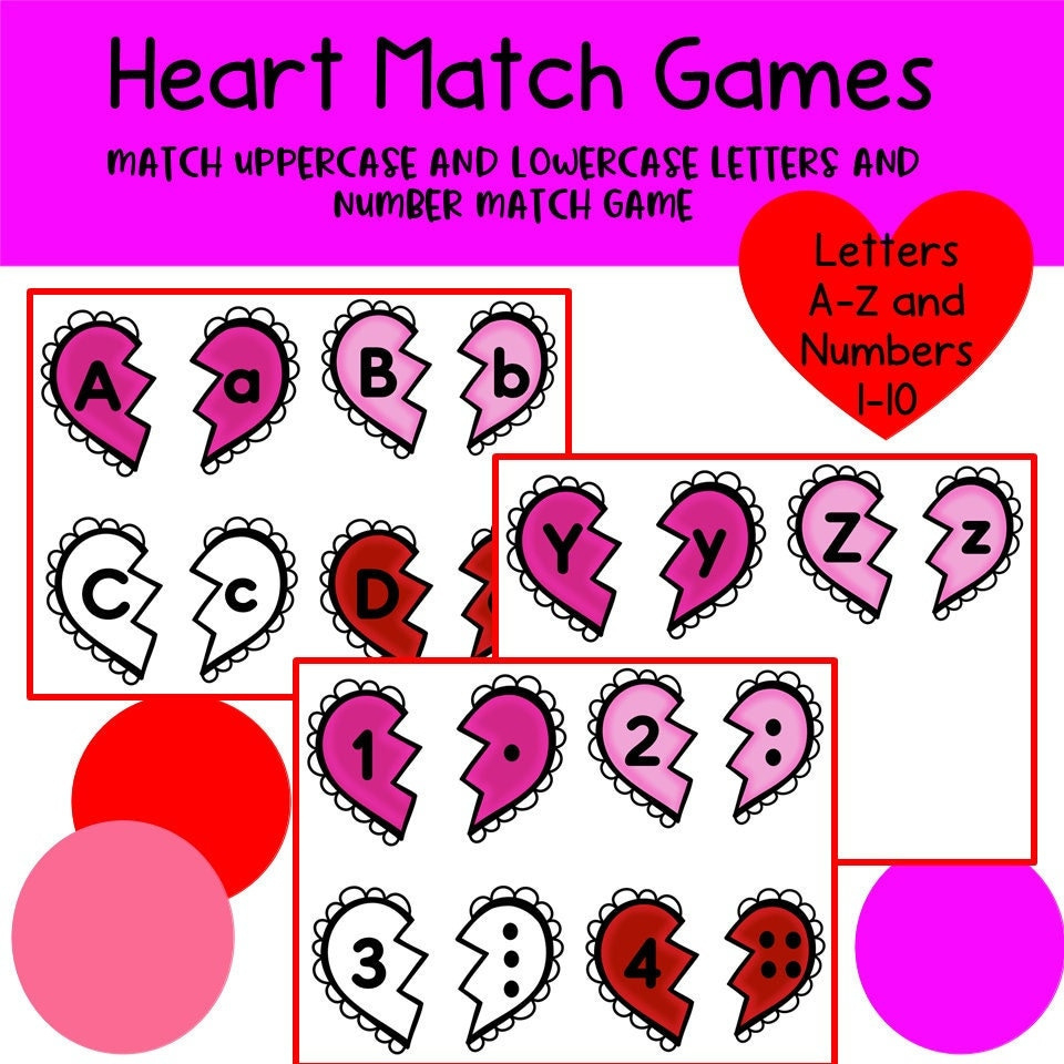 Heart Letter Matching Game, Printable Valentine&amp;#039;S Day Game for Heart Matching Game Printable