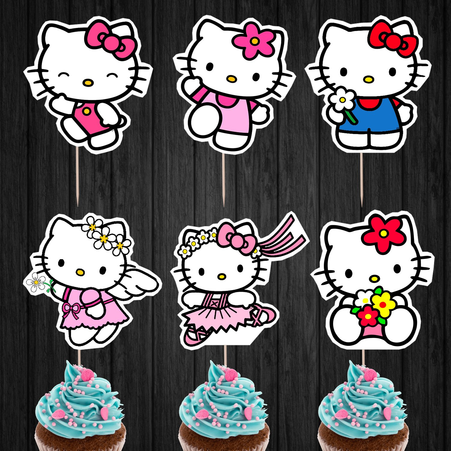Hello Kitty Assorted Cupcake Toppers Digital Printable Instant inside Printable Hello Kitty Cupcake Toppers